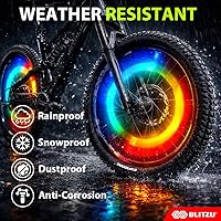 Vista 7 de BLITZU Luces de rueda de bicicleta, luz de decoración de radios de bicicleta para montar por la noche, paquete de 2 neumáticos 7 colores en 1