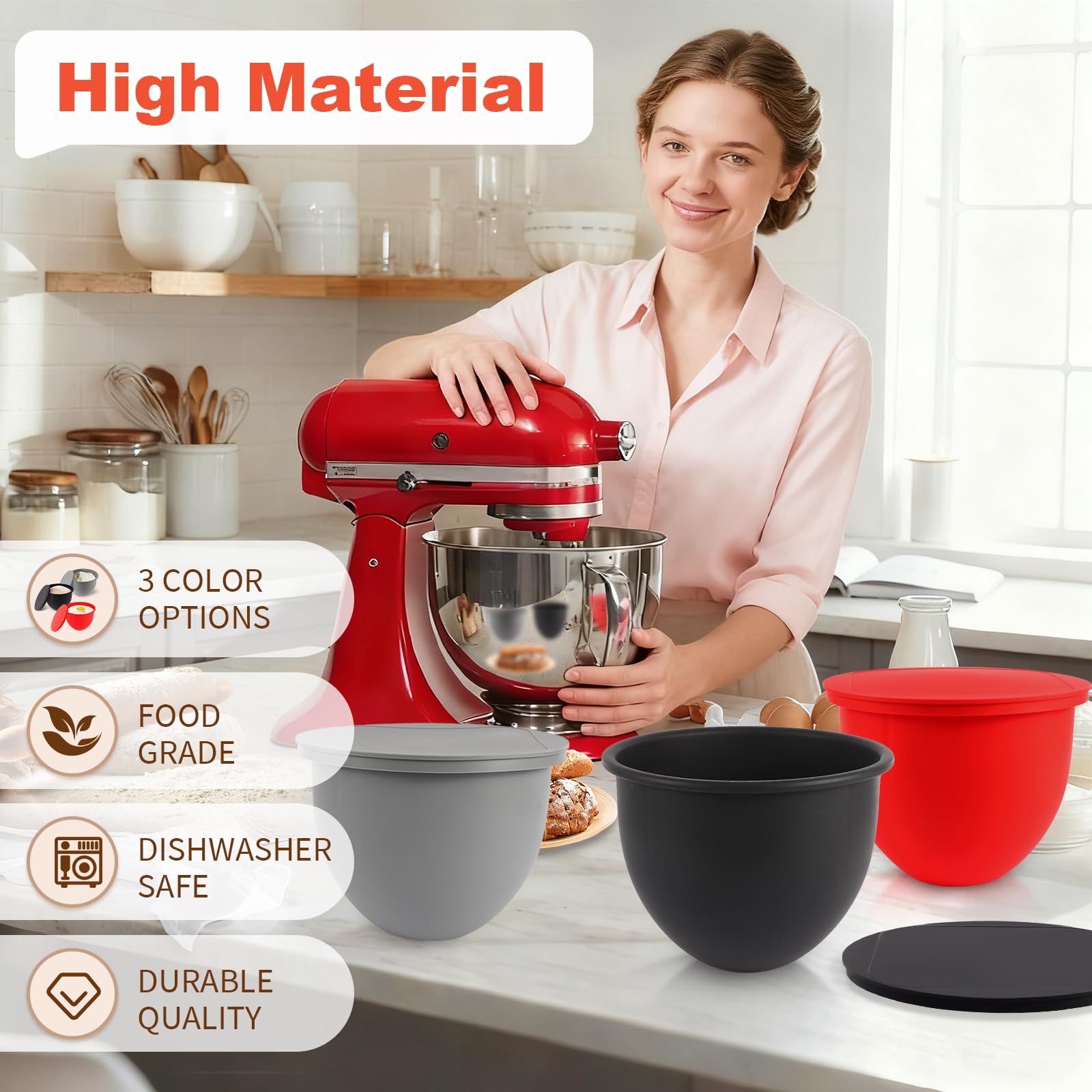 Amazon | KitchenAidミキサー用シリコンボウルライナー、5クォート用蓋