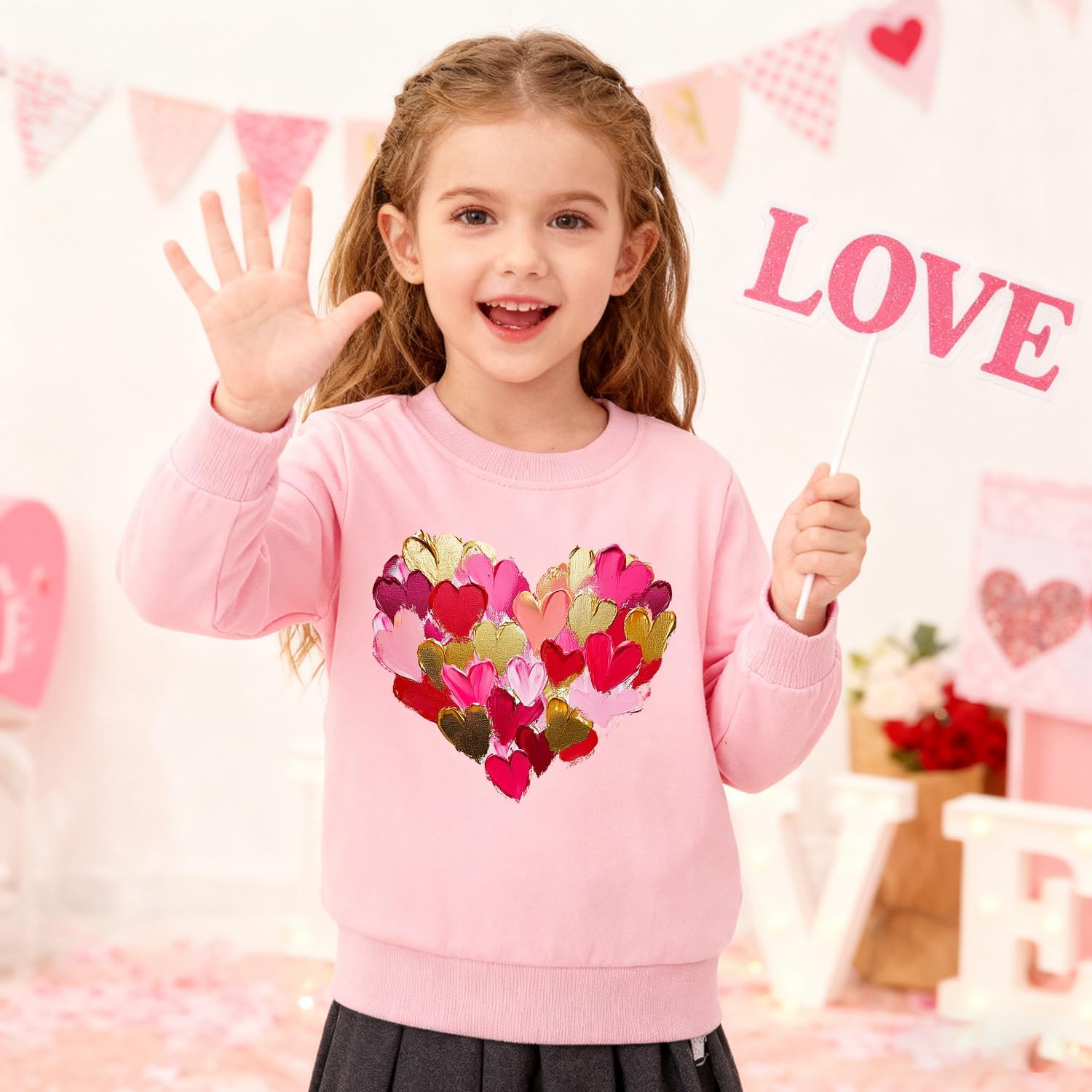 Toddler Valentines Day Sweatshirt Boys Girls Valentine Duck Love Heart Graphic Outfit Long Sleeve Tops for Kids 2-7T - Image 3