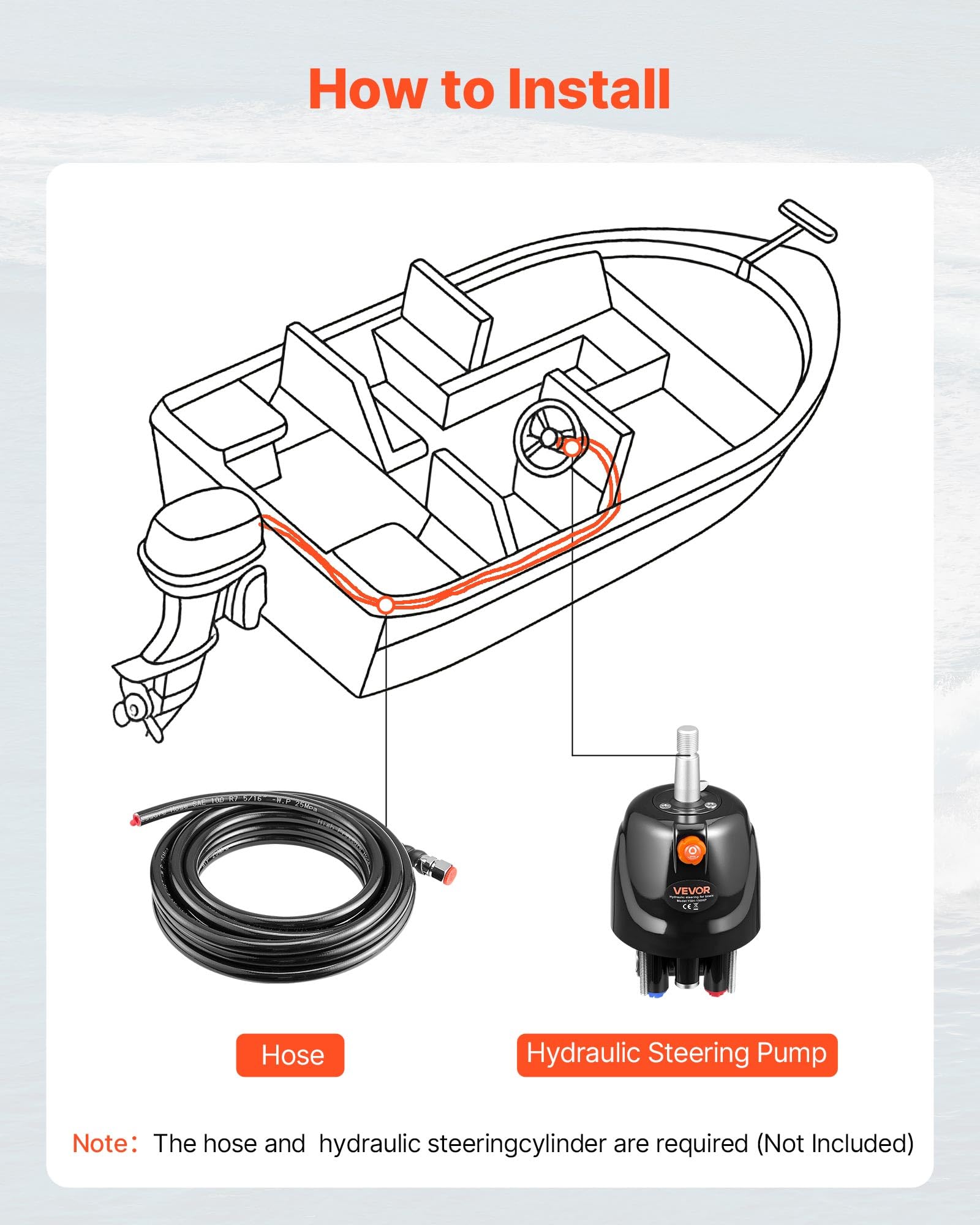 VEVOR Bomba de Timón de Dirección Hidráulica 150 HP, Presión Máxima de Trabajo 6,9 MPa/1000 PSI, Carcasa de Aleación de Aluminio, Válvula de Retención, Sello de Eje Reemplazable para Barcos de Pesca