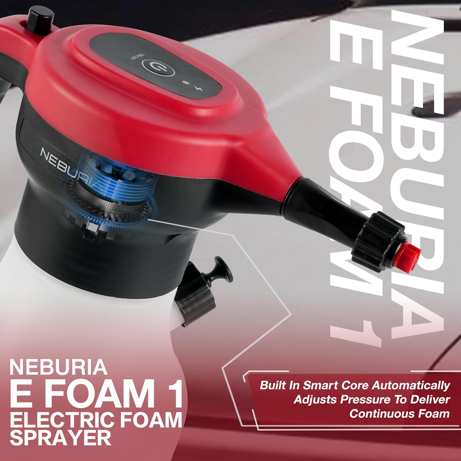NEBURIA Electric Foam Sprayer, Automatic Pressurized car Foam Sprayer, 2000mAh Battery Pump Sprayer, Rechargeable Cordless Spray Foam with 3 Nozzles for Car Detailing, Patio, Home & Pet Cleaning