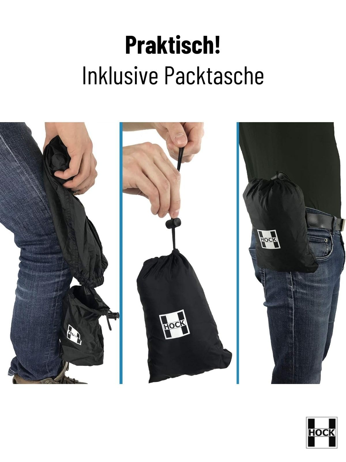 HOCK Unisex Regenhose Fahrrad inkl. ausfaltbarem Schuhschutz - Hochwertige Regenbekleidung mit Reflektor-Streifen - 100% wasserdichte Hose für Herren und Damen