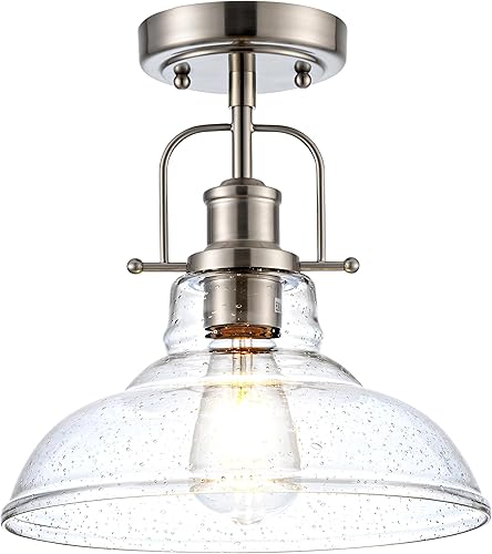 Lámpara de techo moderna de montaje empotrado, acabado de níquel cepillado con pantalla de vidrio transparente, lámpara de