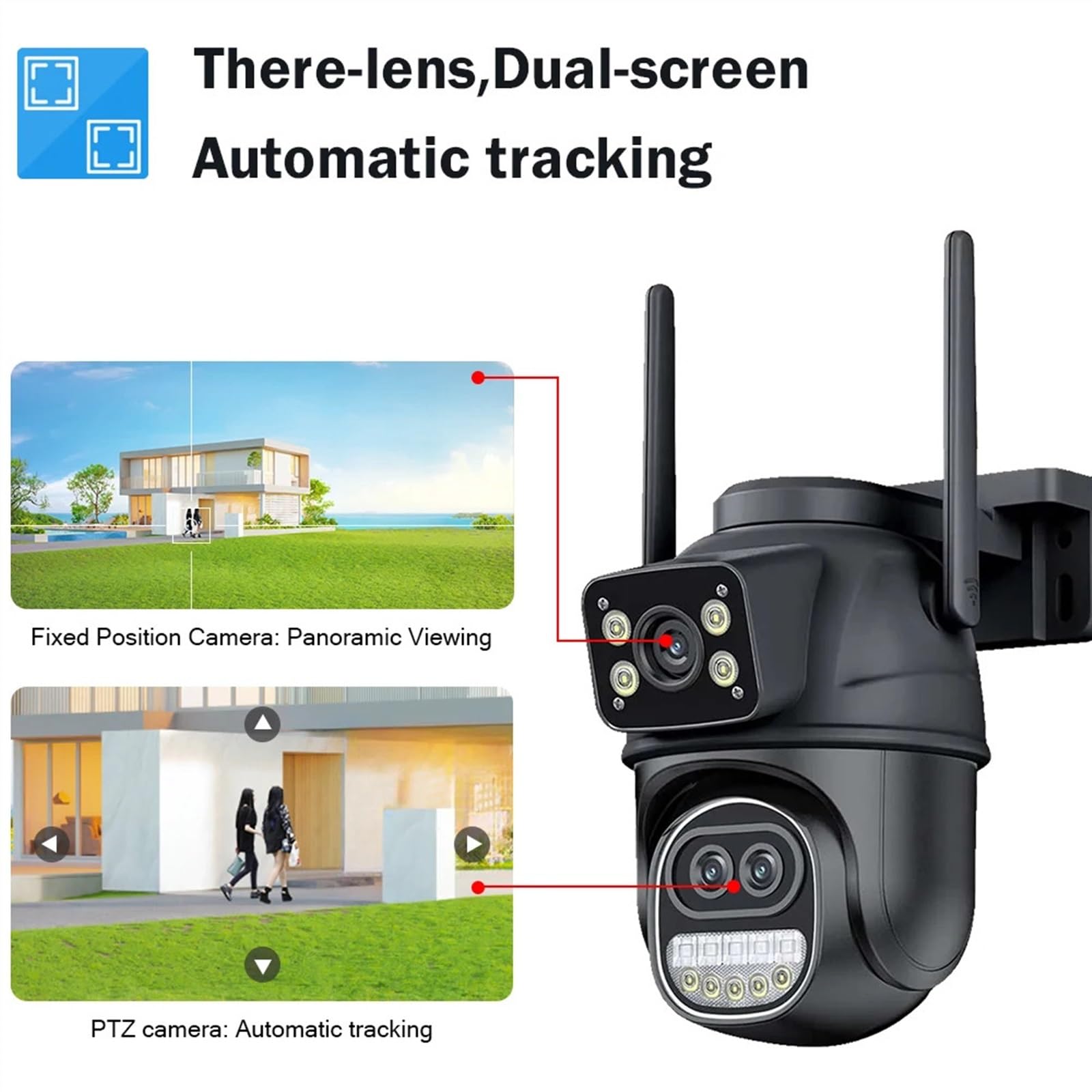 Kamera bezpieczeństwa zewnętrzna, Kamera Wi-Fi 6MP na zewnątrz 12MP 8X Zoom trzy obiektywy podwójne ekrany kamera wideo CCTV automatyczne śledzenie ochrona bezpieczeństwa nadzór Kamera bezpieczeństwa