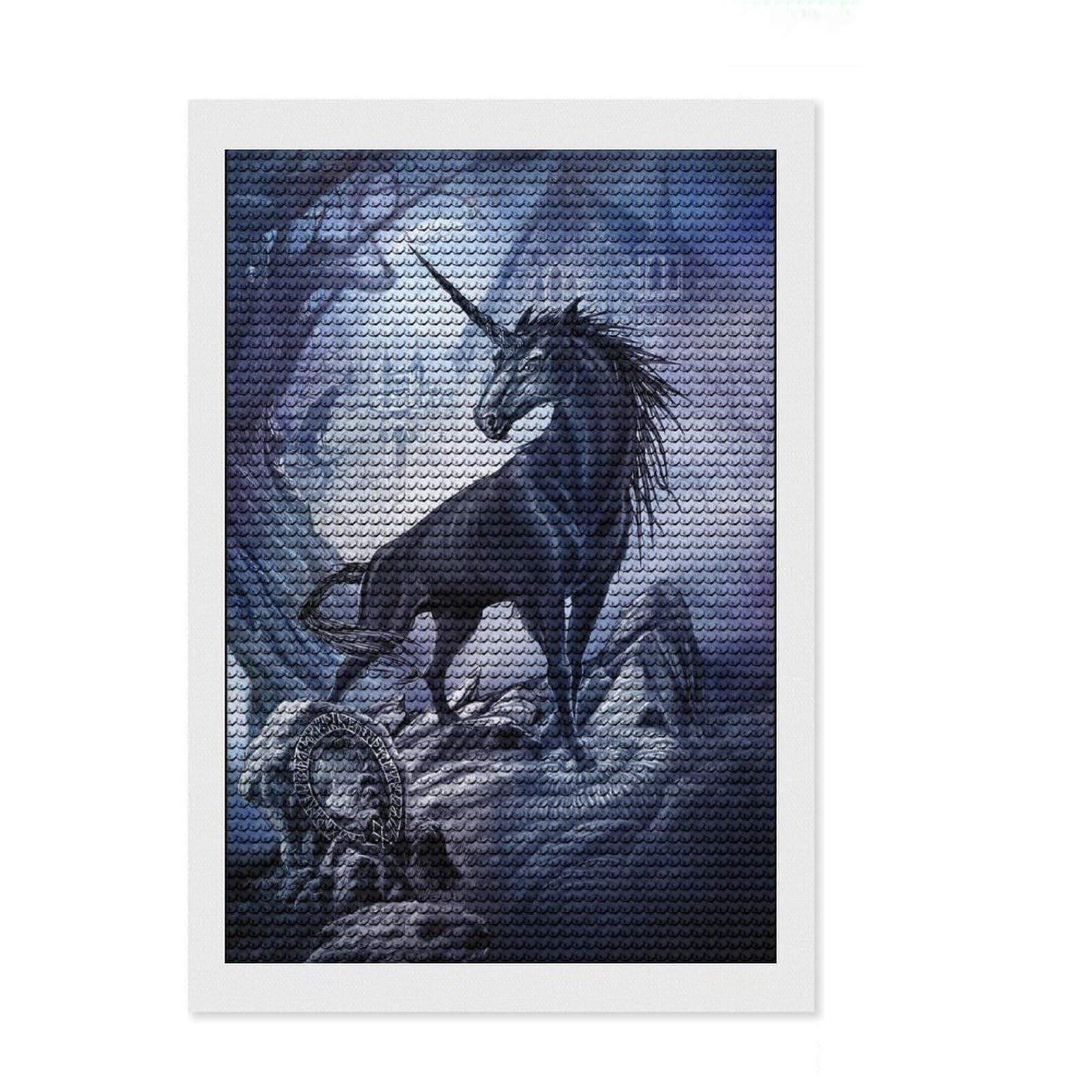 Junmoney Nocticorn Diamond Painting Kit 8"x12", Full Kit Included, Calming Craft to Unwind, Office Decor, Gift Idea, Easy to Enjoy