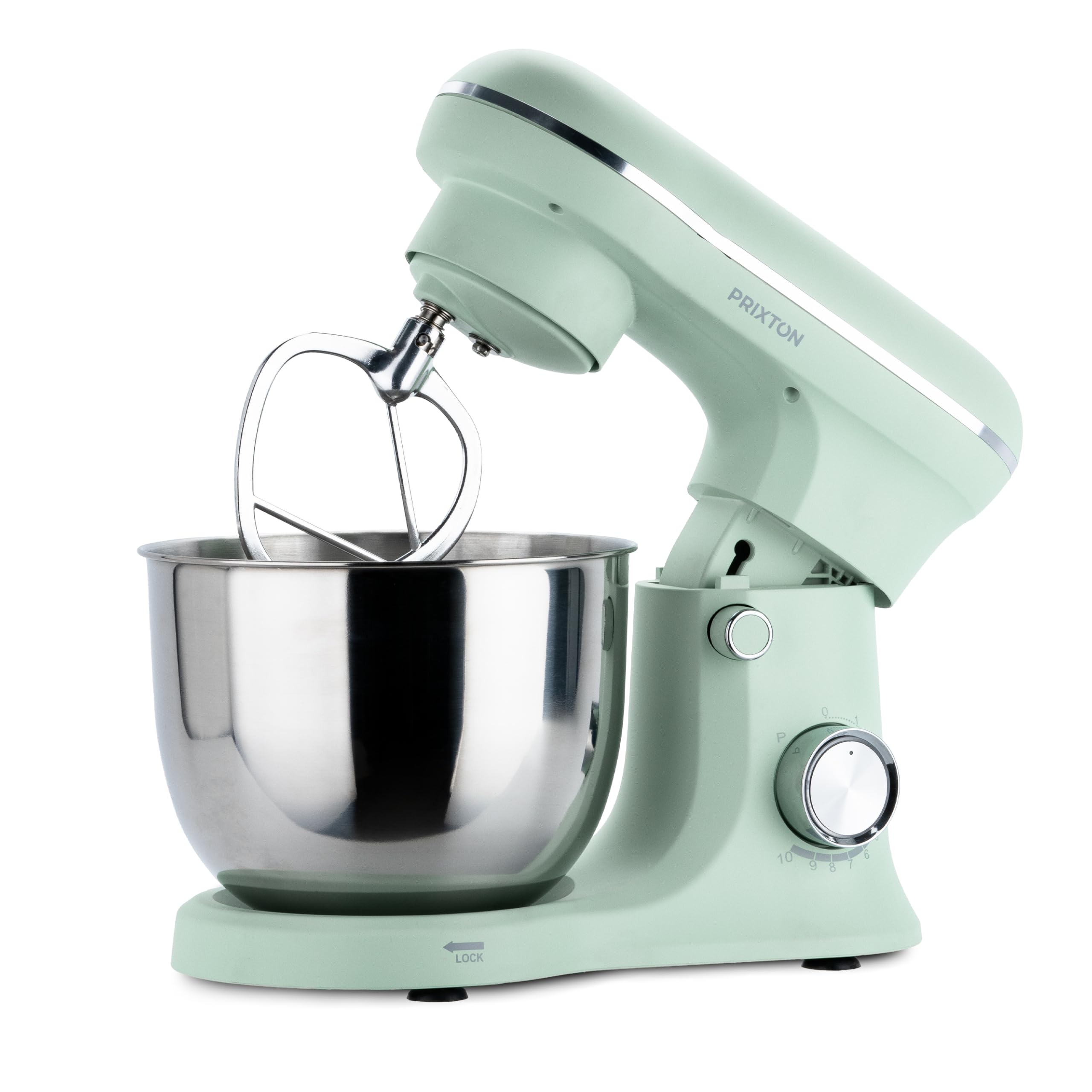 PRIXTON Batidora Amasadora KR250 para Repostería, Potencia 1500W, 10 Velocidades, Bol Acero Inoxidable de 5 litros, 3 accesorios, Tapa Transparente, Color Verde Mint Mate (Reacondicionado)