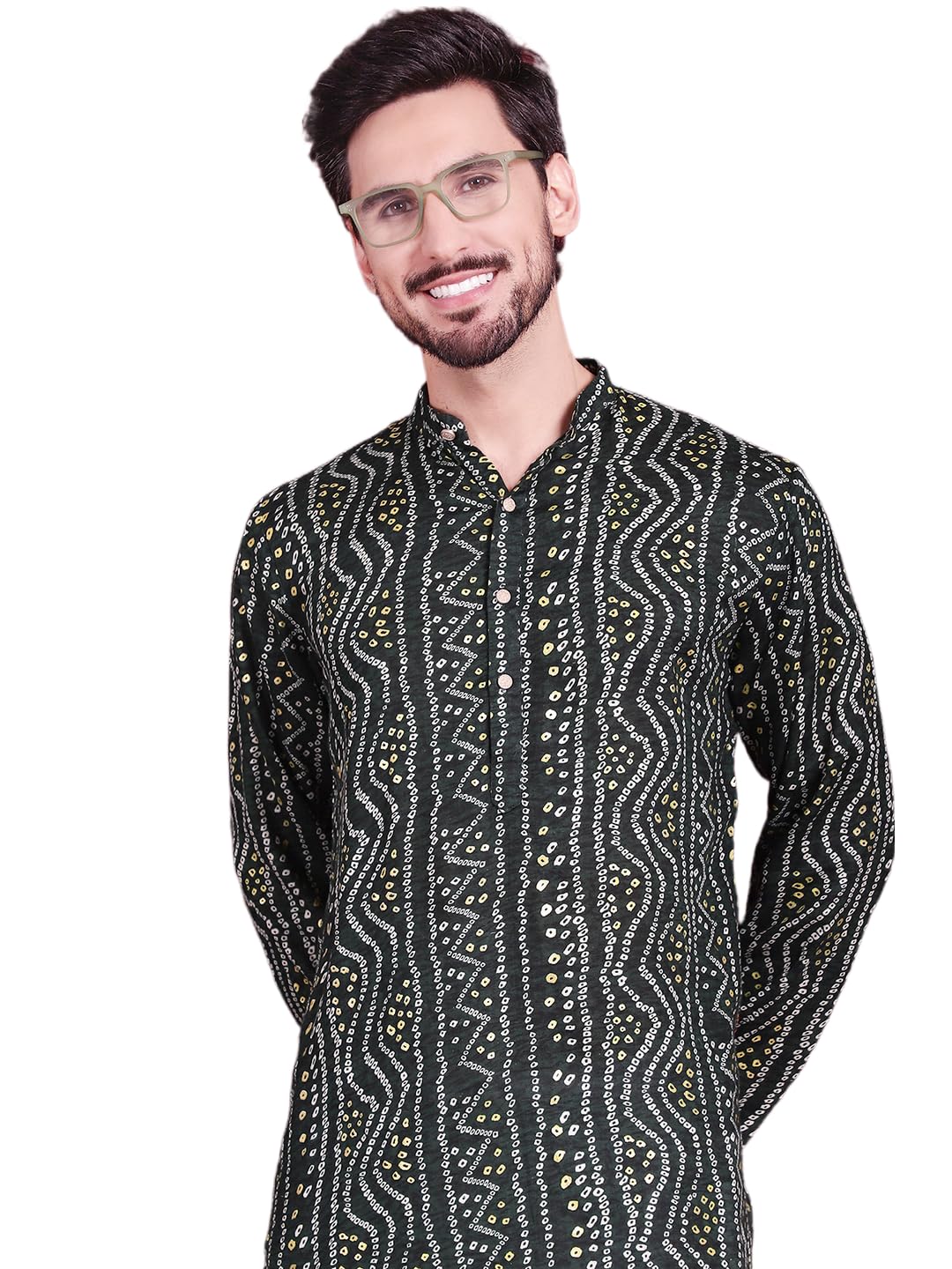Jompers Men's Bandhani Printed Kurtas (Green, Xl)