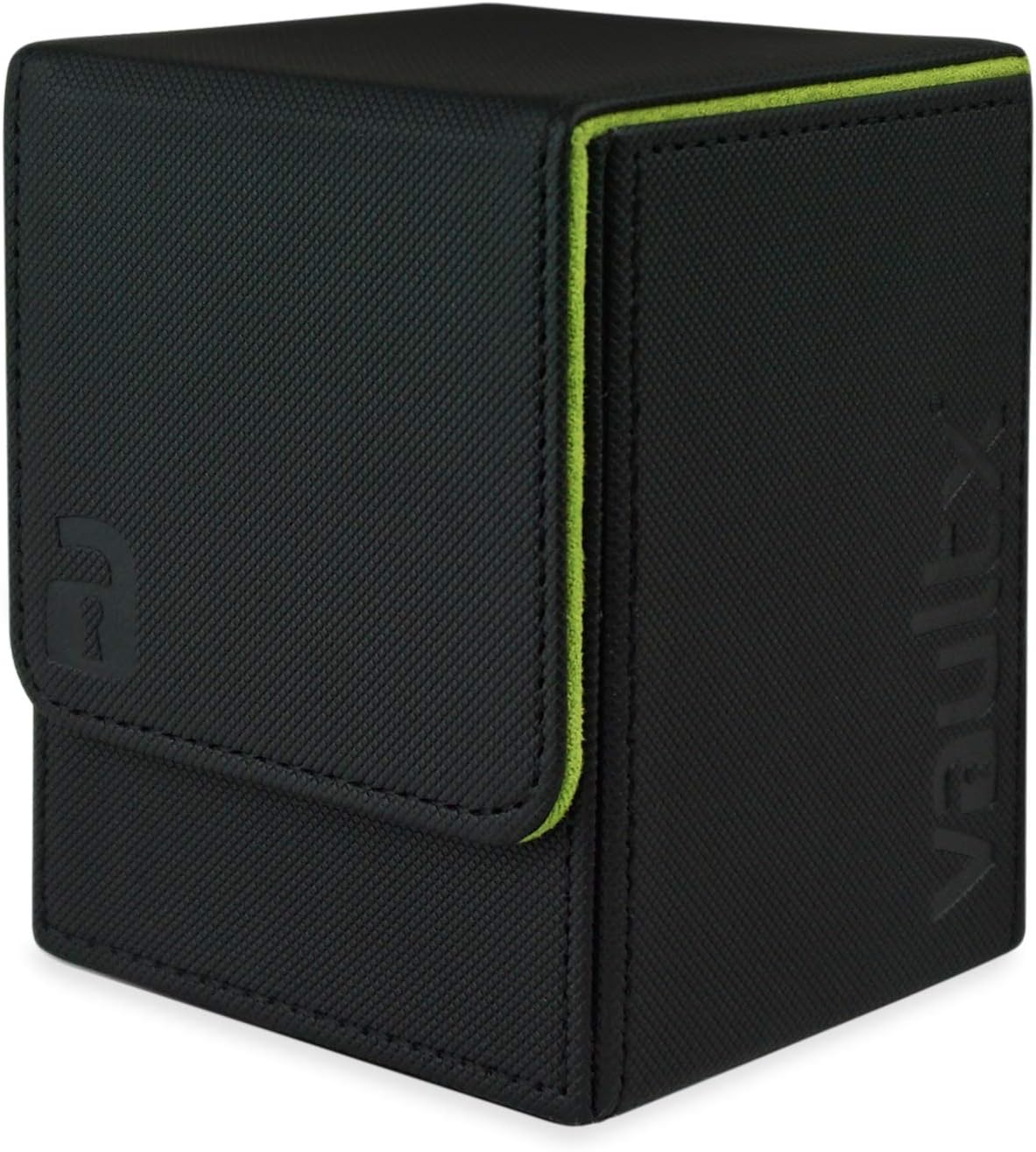 Vault X Trading Card Toploading Deck Box, 80+ sleeved cards, Premium Exo-Tec Material, Card Holder Storage Box, Detachable Magnetic Lid, for MTG Commander, TCG (Black/Electric Green)