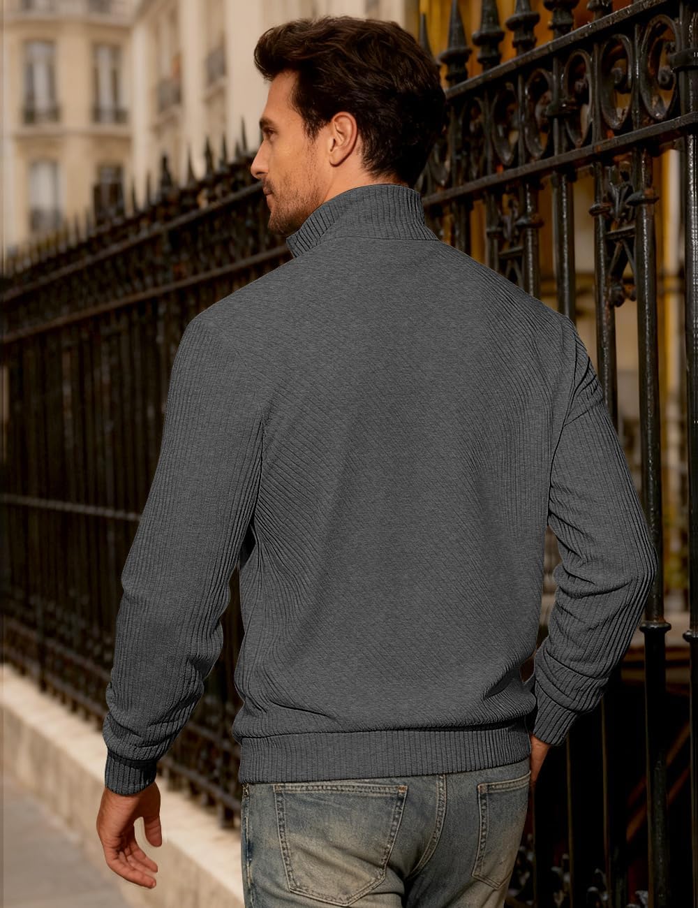 Mens Sweatshirt Pullover Quarter Zipper Sweater Casual Long Sleeve Stand Collar Sweaters - Image 5