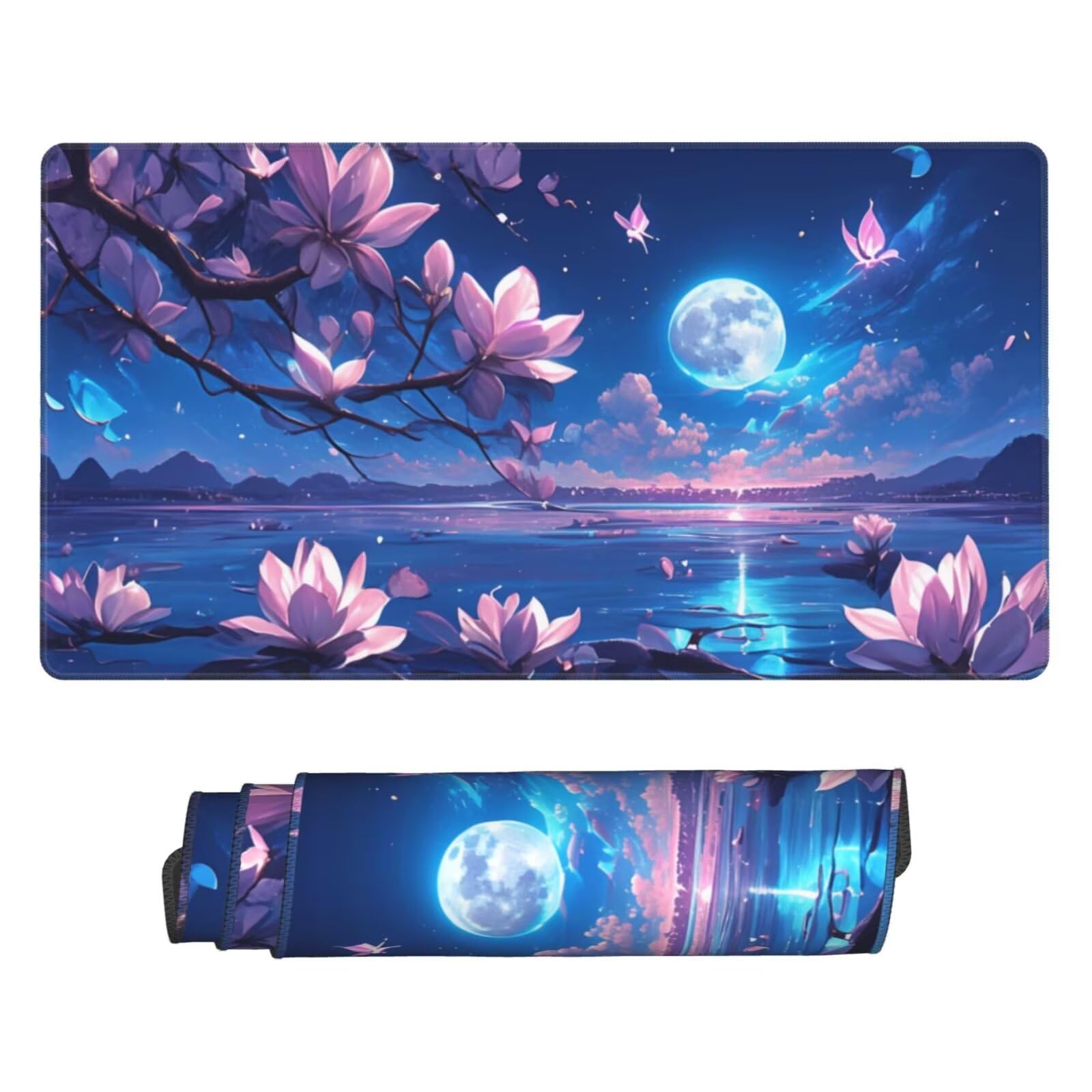 Alfombrilla de Ratón Gaming Grande XXL 1400x600x4mm con Bordes Cosidos, Tela de Micro Tejido, Base de Goma Antideslizante y Mouse Pad, para Teclado Jugadores Escritorio, PC, Oficina Loto Lunar Y6162