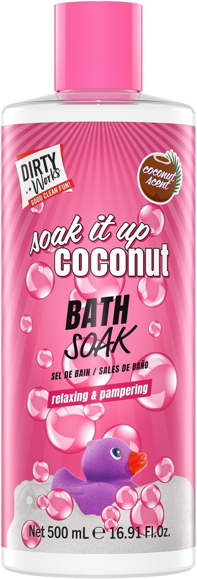 Dirty Works Soak It Up Coconut Bath Soak with Mango Extract | Moisturises and Soothes | Fresh Peach - 500 ml (Pack of 1)