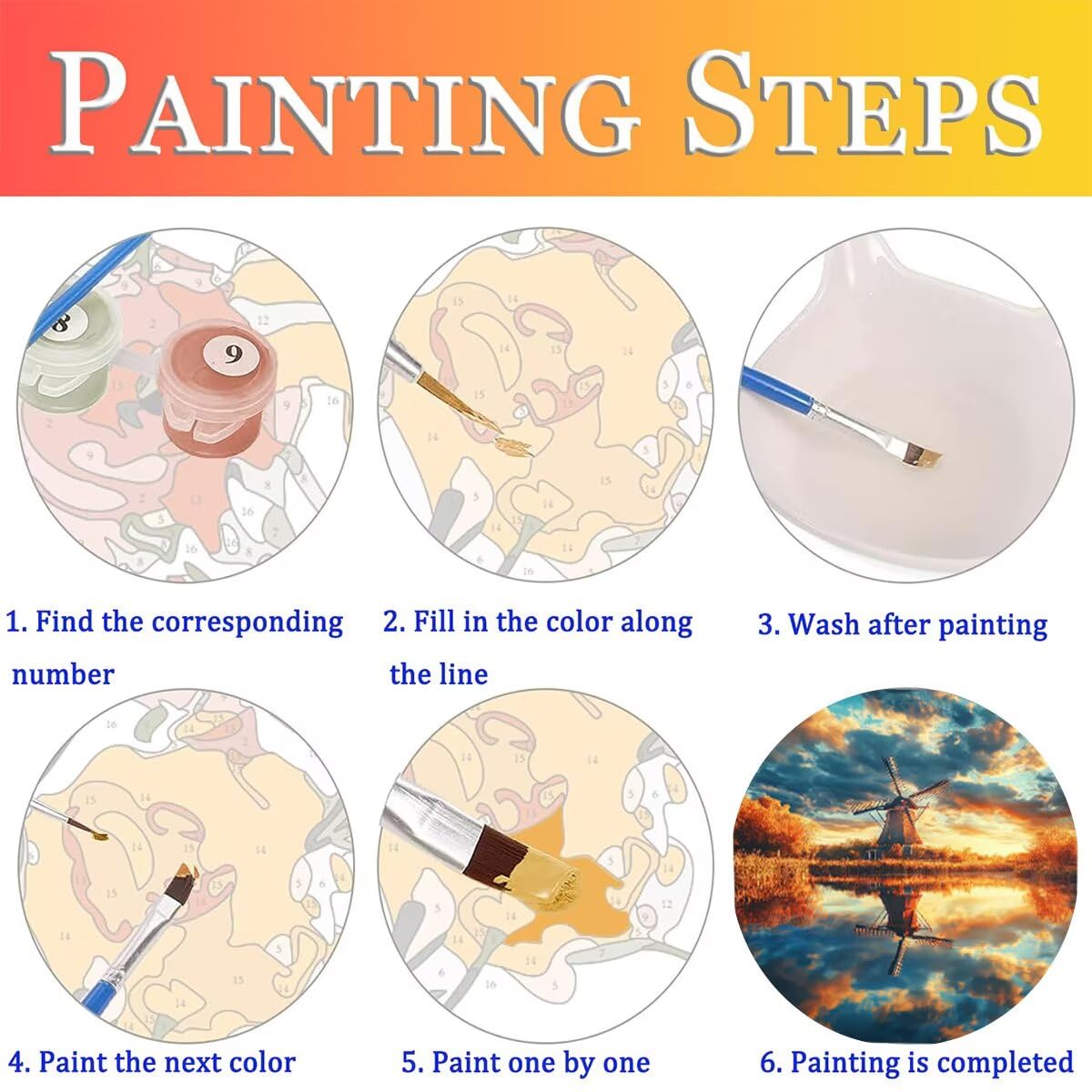 Dipingere con i Numeri Mulino a vento, Paint by Numbers Adulti Paesaggio, Fai da te Creativi Adulti Quadri da Dipingere Numerati Kit per Decorazione Della Parete di Casa 100x135 cm Senza Cornice 25-U