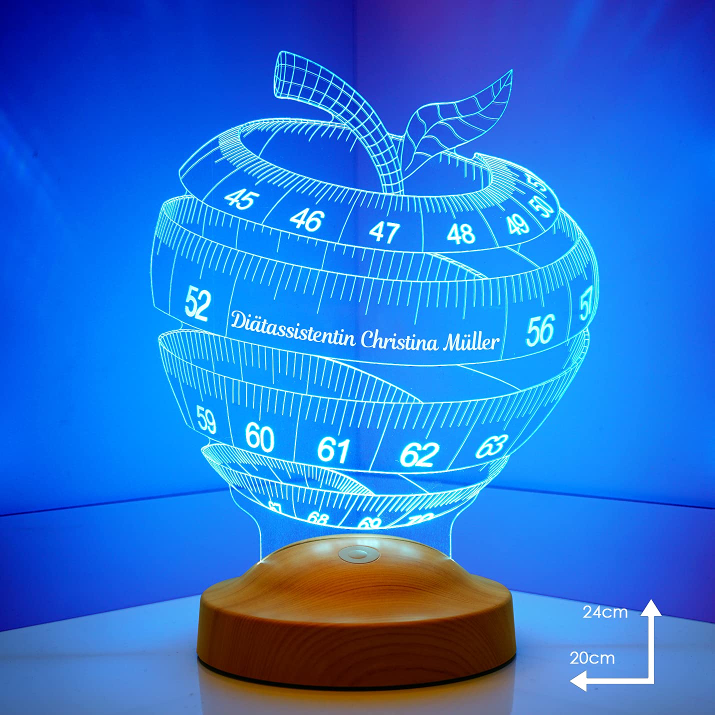 Lampada personalizzata 3D Mela led per Fitness Yoga colleghi di lavoro nutrizionisti assistente dietetico personalizzato