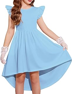 Girls Summer Dress Tween Flutter Sleeve High Low Formal Dresses for Wedding Party with Pocket - Buy now