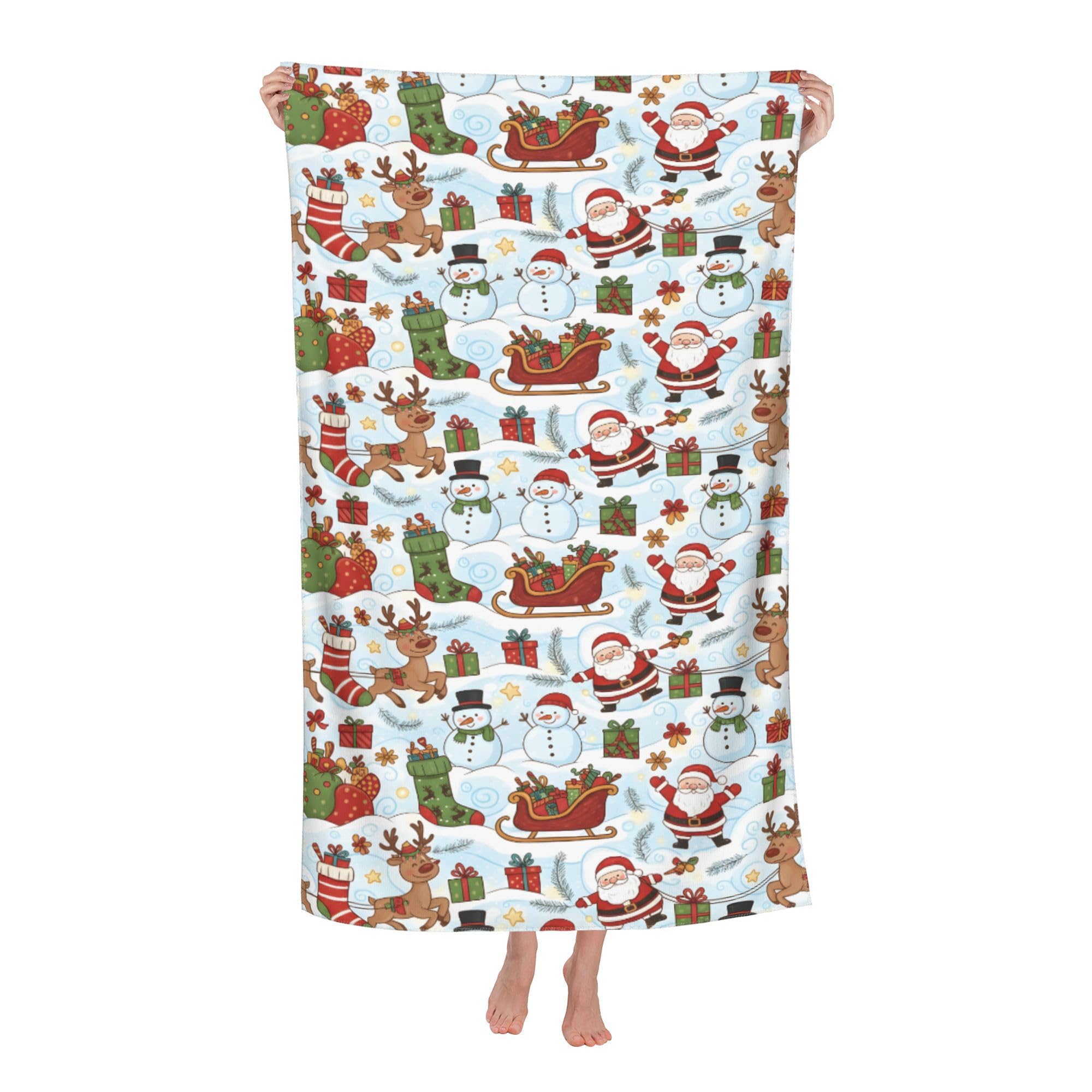 peiyeety Christmas Santa Snowman Soft Bath Towels Absorbent Bathroom Towel for Beach Hotel Gym Spa Shower