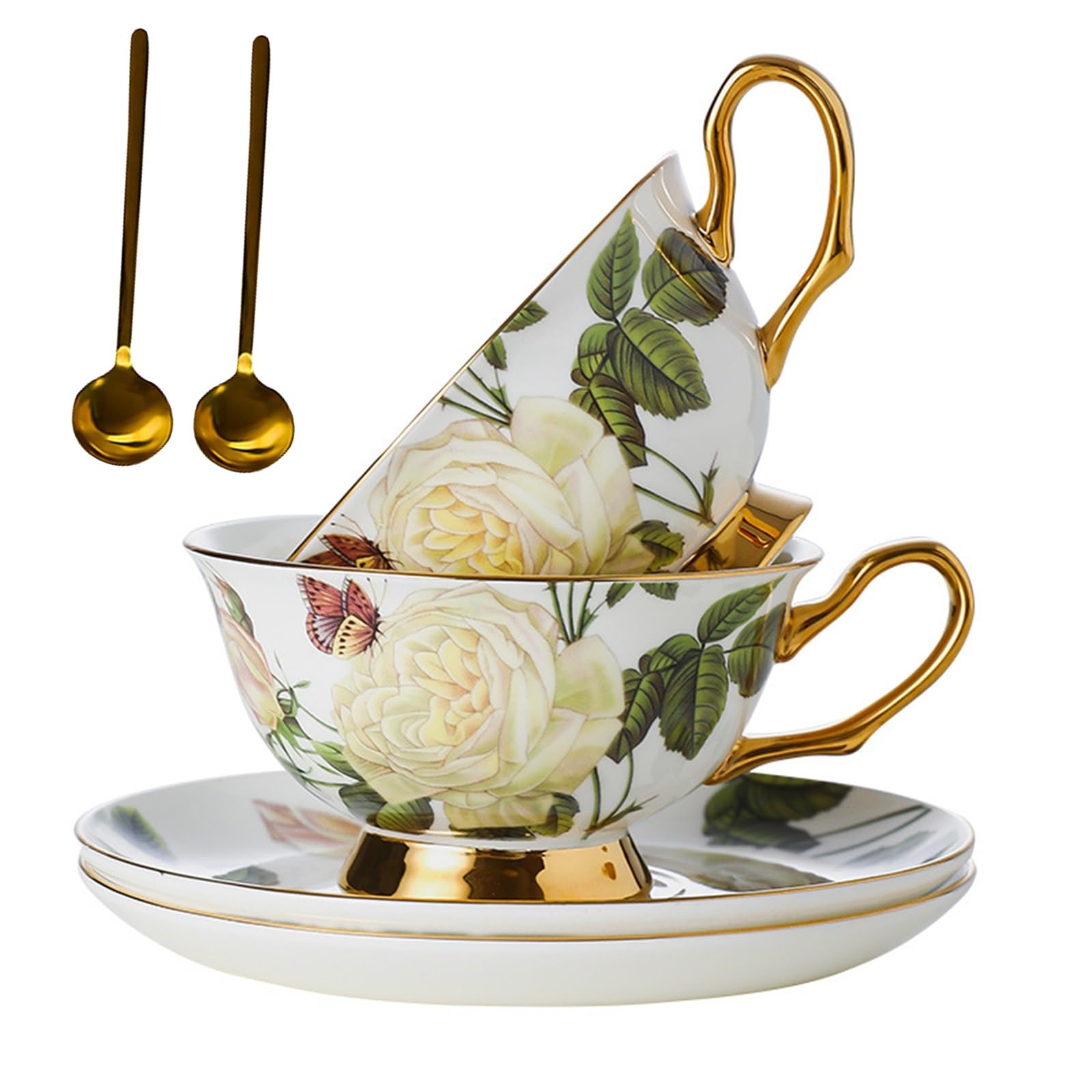 Zestaw spodków z europejskiej porcelany kostnej, zestaw spodków 2, zestaw popołudniowej herbaty, nowe pudełko prezentowe z porcelany kostnej do domu, kuchni, biura (H-5)