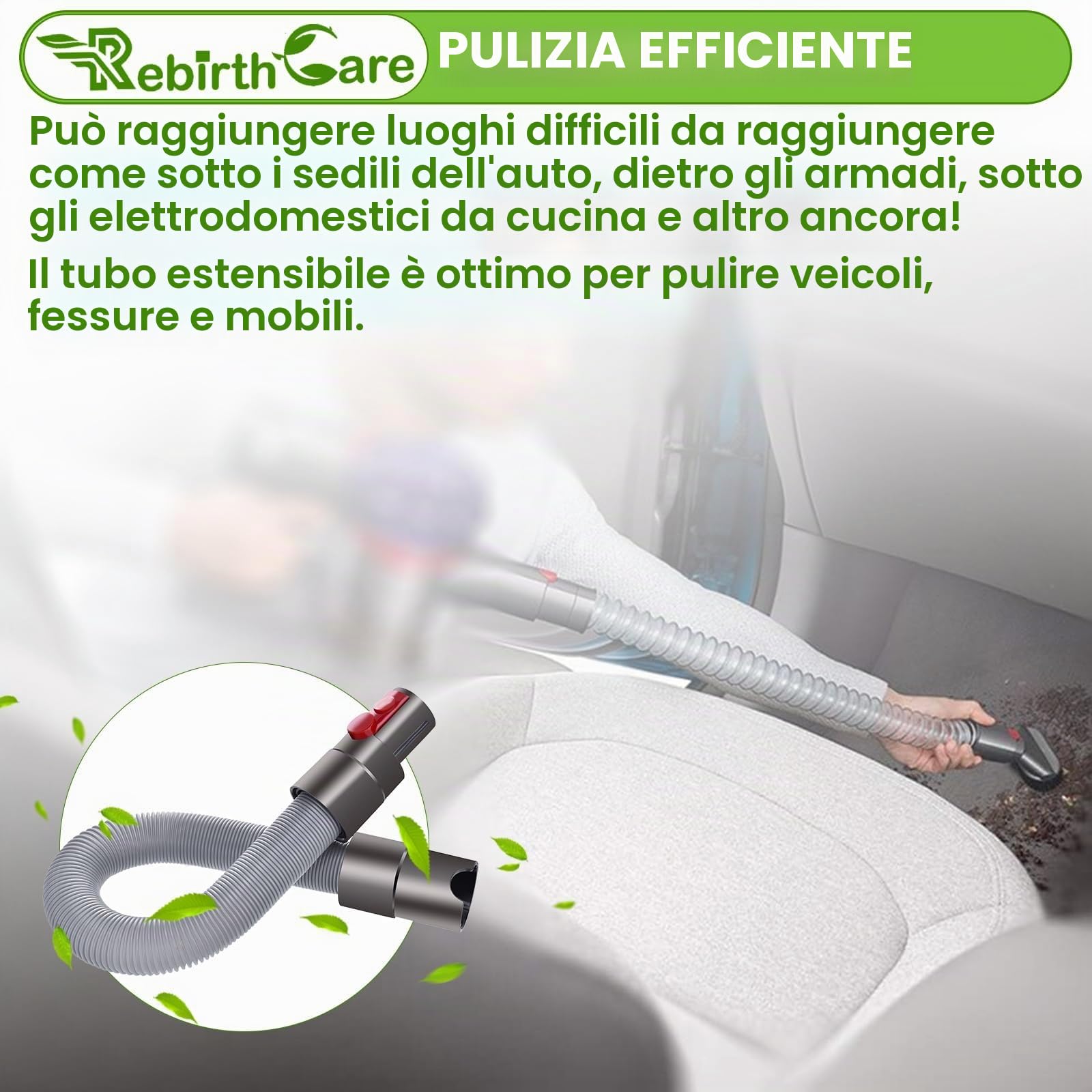 Rebirthcare Tubo Flessibile per Dy.son V15 V11 V12 V10 V8 V7 G5 SV10 SV11 SV12 SV14 Aspirapolvere - Accessorio di Ricambio Estensibile Fino a 172cm