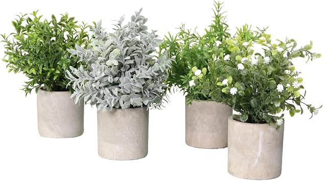 4 Pack Artificial Plants Office Bathroom Desk Decor Artificial Topiaries Flowers Outdoor Farmhouse Indoor