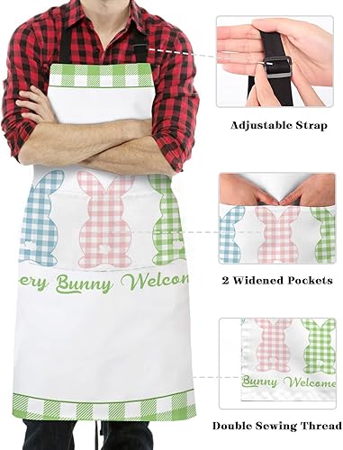 Miniatura 3 de LEOKOTI Spring Easter Aprons for Women Men with 2 Pockets Green White Plaid Every Bunny Welcome Waterproof Kitchen Aprons Adjustable Chef Apron for