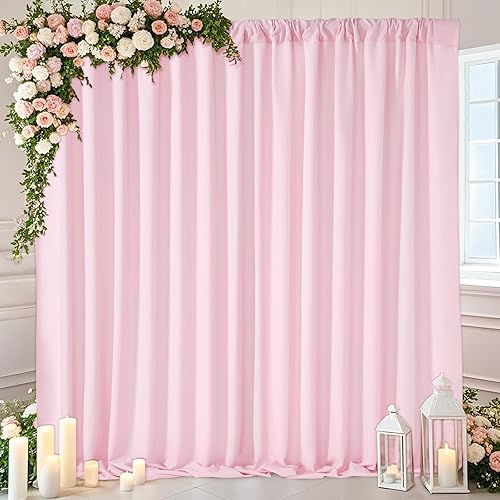 SoarDream Cortinas de fondo rosa de poliéster, 2 paneles de 5 x 10 pies, cortinas de telón de fondo para fotografía, bodas, fiestas, baby shower,