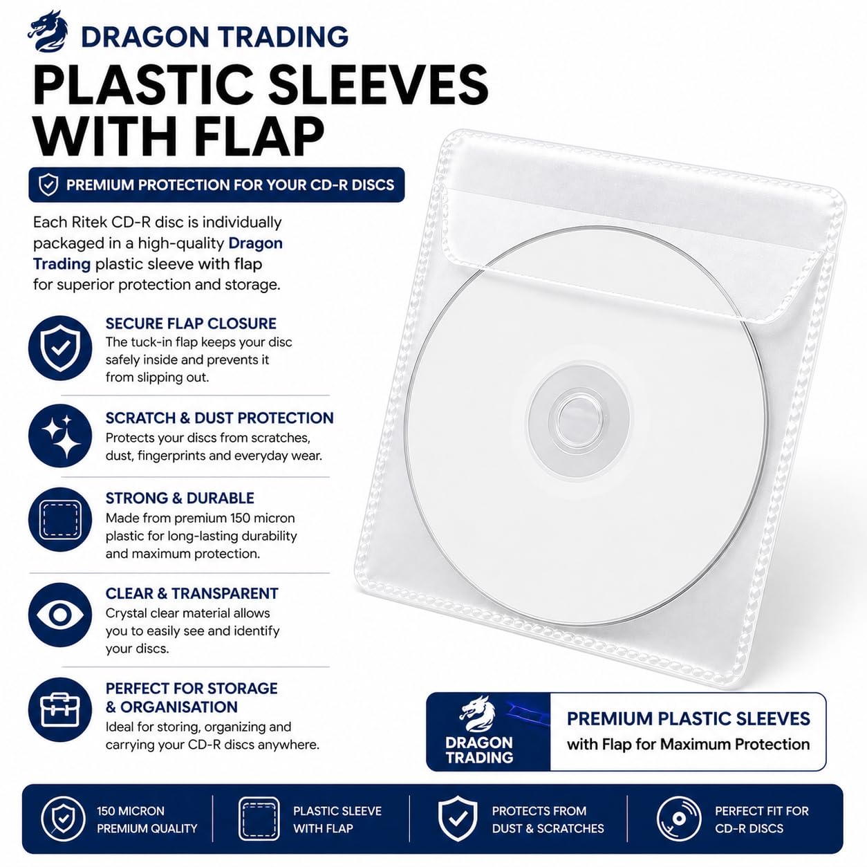 5 x bianco Top CD-R80 700MB 52X in plastica maniche Dragon Trading prodotto