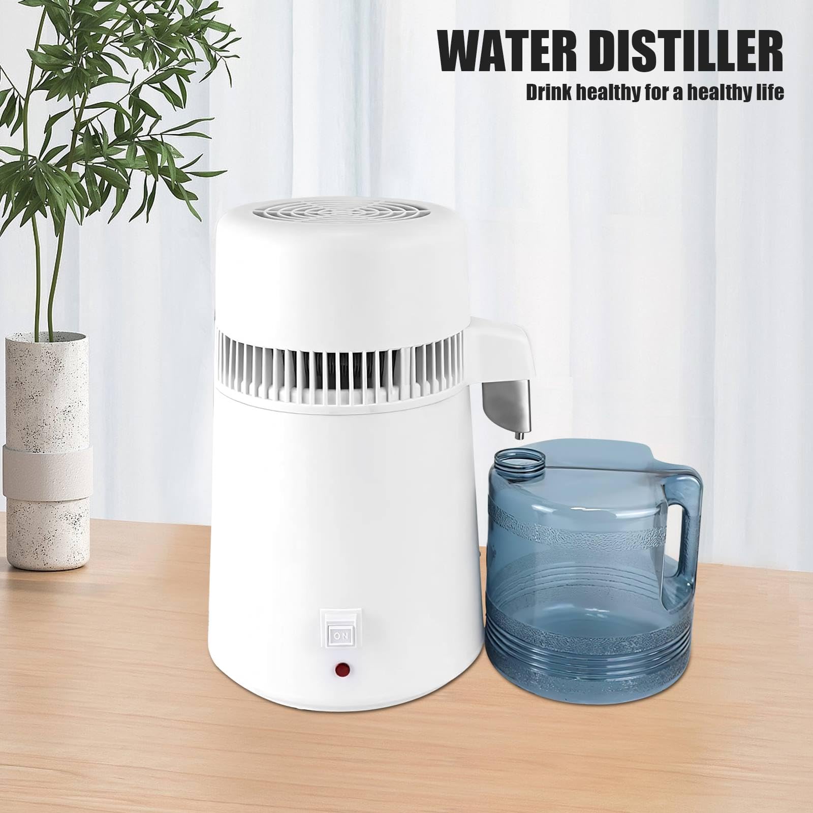 Destilador de Agua 4 L Máquina de Agua Destilada 750 W Máquina de Destilar Agua Interior de Acero Inoxidable Alimentario Contenedor de Plástico para Oficinas/Casas/Viajes (Negro)