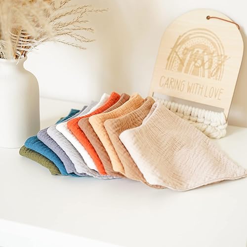Miniatura 8 de Konssy Paquete de 10 baberos de muselina para bebé, bandana, baberos, 100% algodón, unisex, para niños y niñas, juego de 10 colores sólidos para