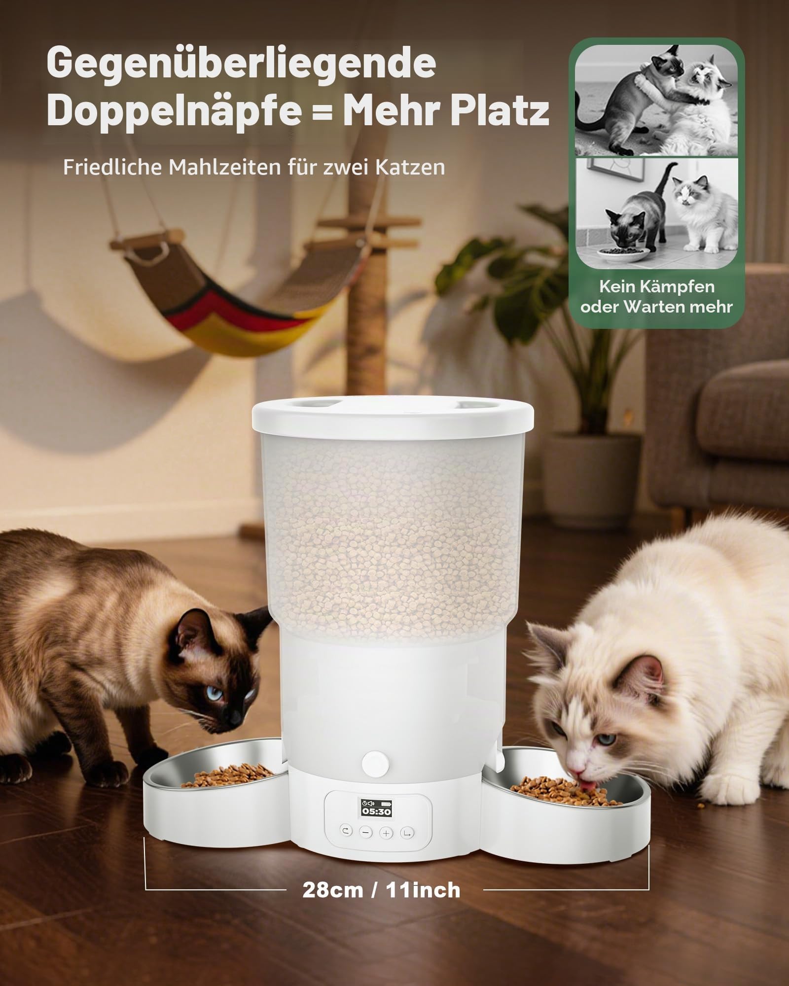 Gimars 5L Futterautomat Katze 2 Näpfe mit LCD-Anzeige Einfache Einrichtung, Programmierbar für 1–6 Mahlzeiten Katzenfutter Automat, Futterautomat Hund, 10 s Sprachruf Automatischer Futterspender Katze