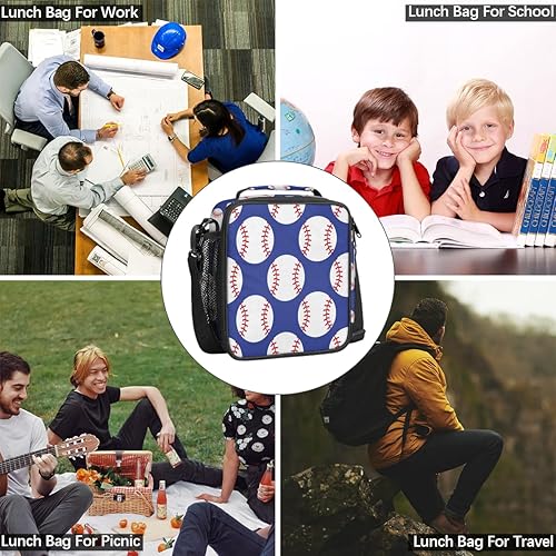 Miniatura 5 de Fiambreras de béisbol para niños, bolsa de almuerzo aislada para niños con correa ajustable para el hombro, contenedor escolar para niños y niñas