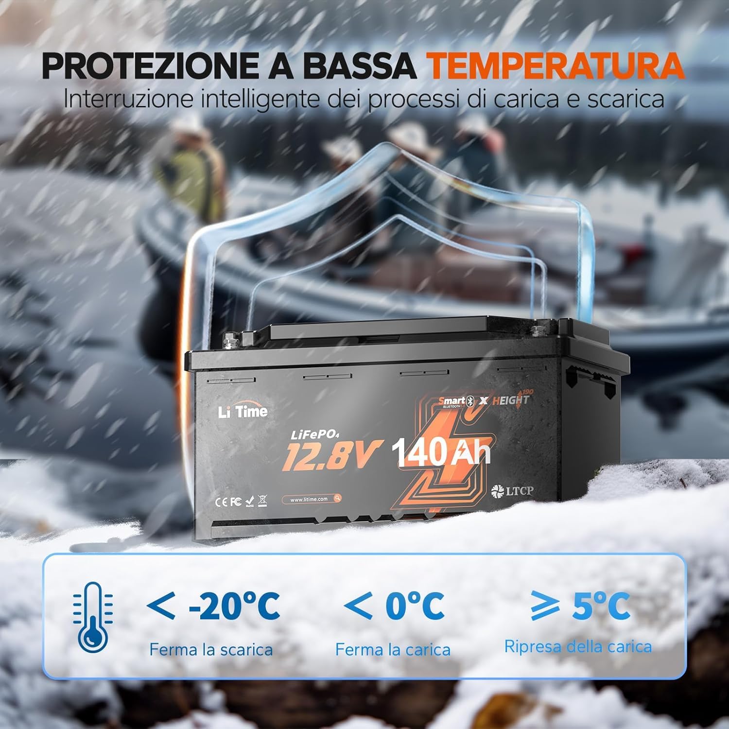 LiTime Batteria Litio 12V 140Ah H190 con Bluetooth per Camper, RV (4 pezzi)
