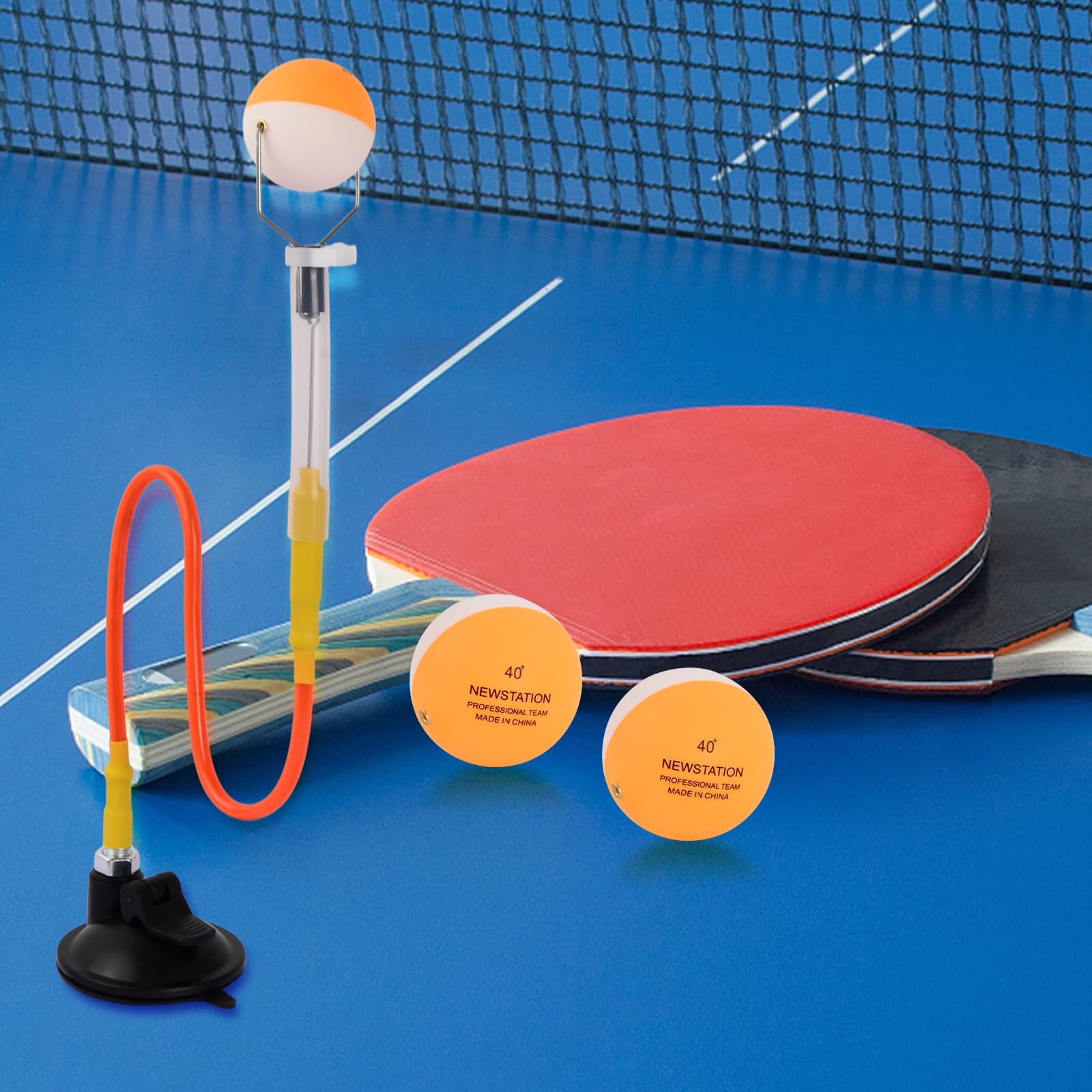 Entrenador de Tenis de Mesa PVC con Ventosa, Sistema de Rebote Ajustable, Robot de Entrenamiento con 2 Pelotas