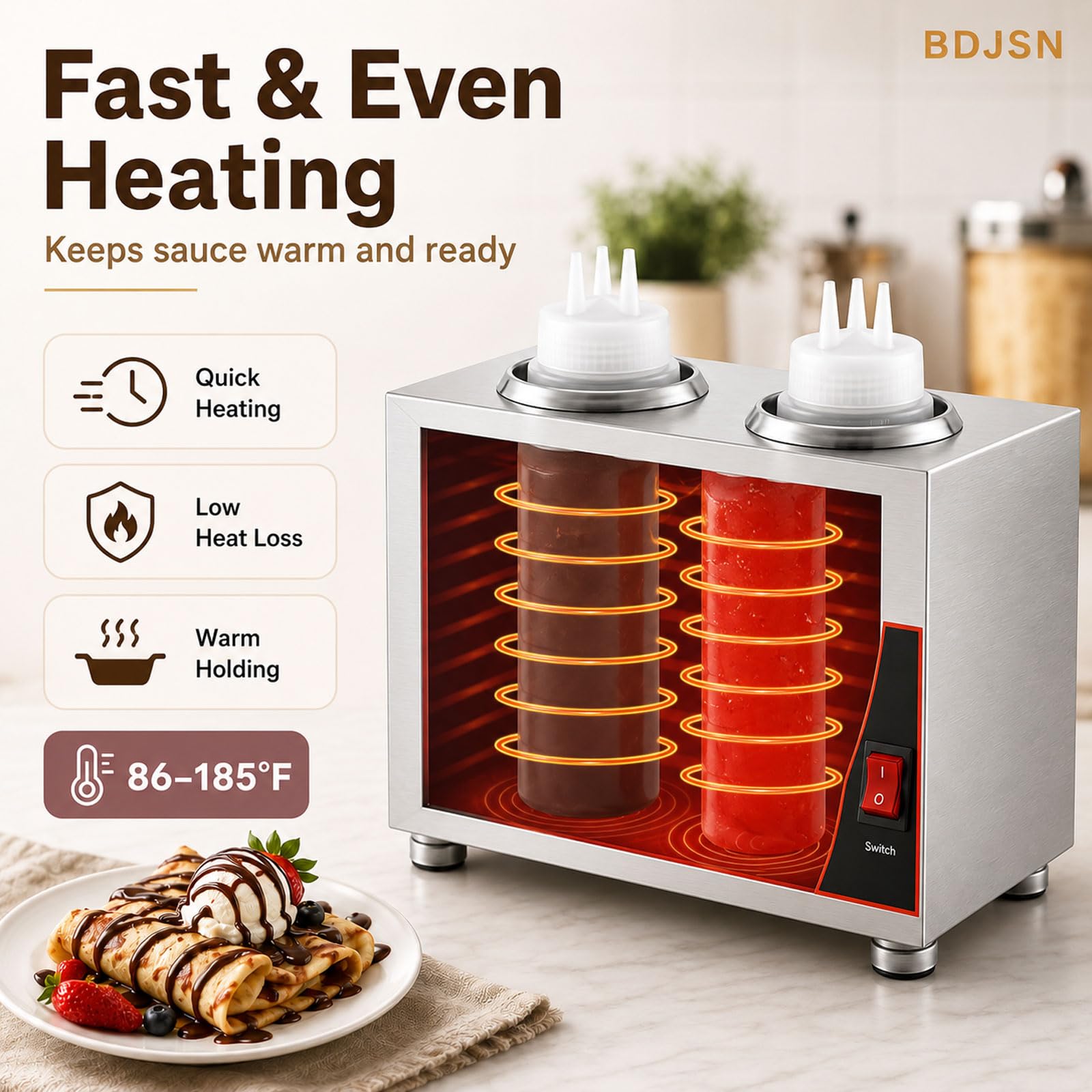 2-Flaschen Saucenwärmer, Gewerbliche Heizmaschine Mit Separater Temperaturregelung, 86-185°f Einstellbar, Edelstahl Spender Für Schokolade, Käsesauce, Karamell