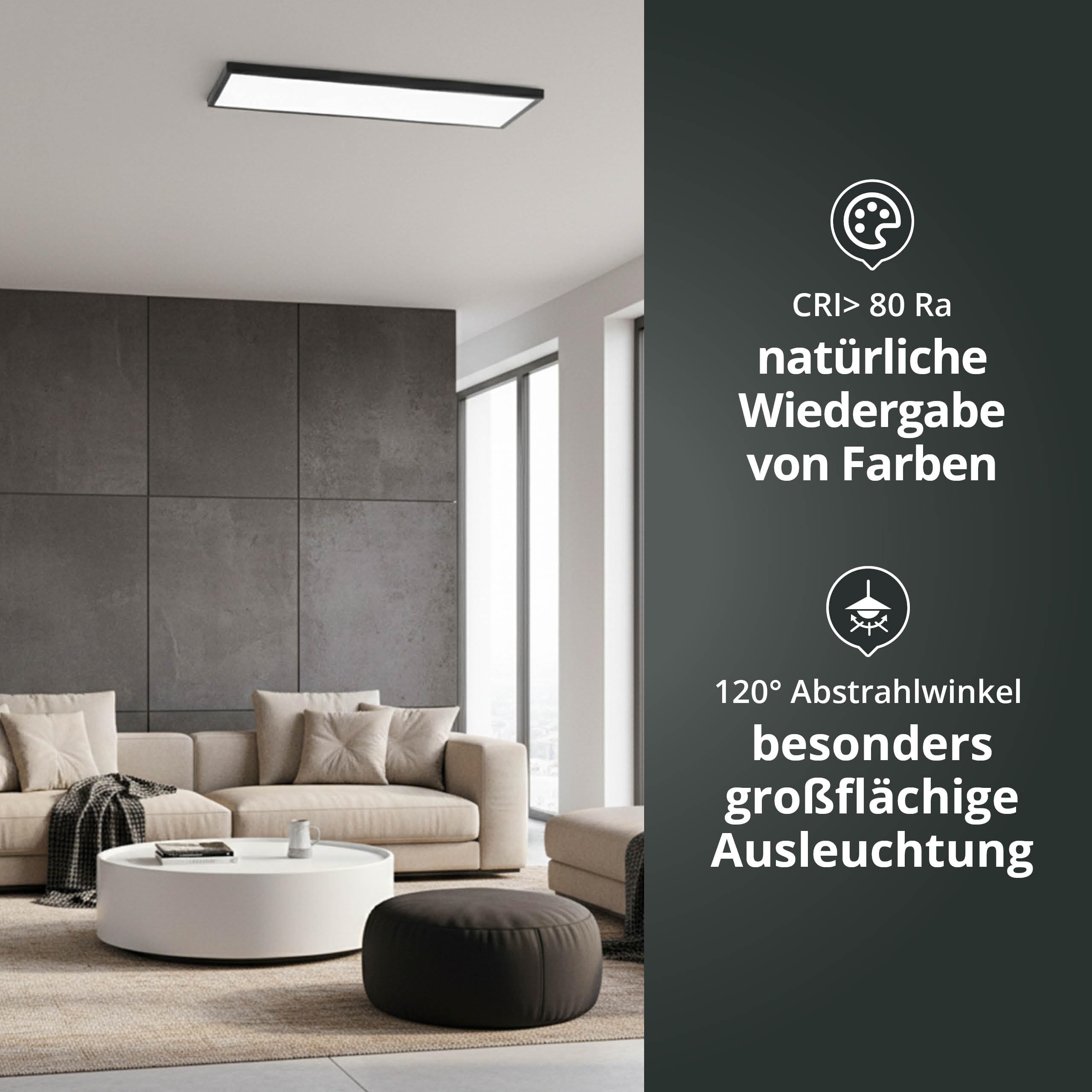 Backlit LED Panel 2in1 Aufbau-/Einbau-Deckenleuchte schwarz 120x30cm 40W neutralweiß 4000K 4000lm IP20 L1195xB295xH38mm