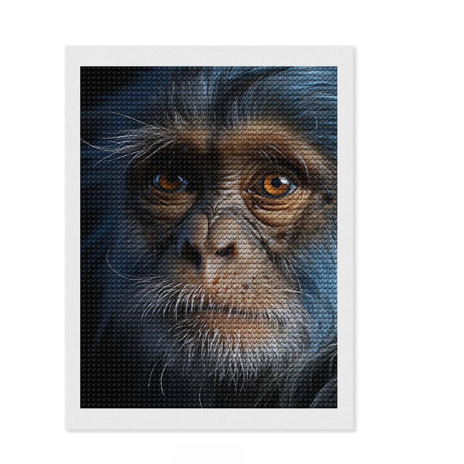 Junmoney Cool Chimpanzee Portrait Full Drill Diamond Painting Kit 12"x16", Vintage Style Decor, Aesthetic Room Decor, Full Kit Included