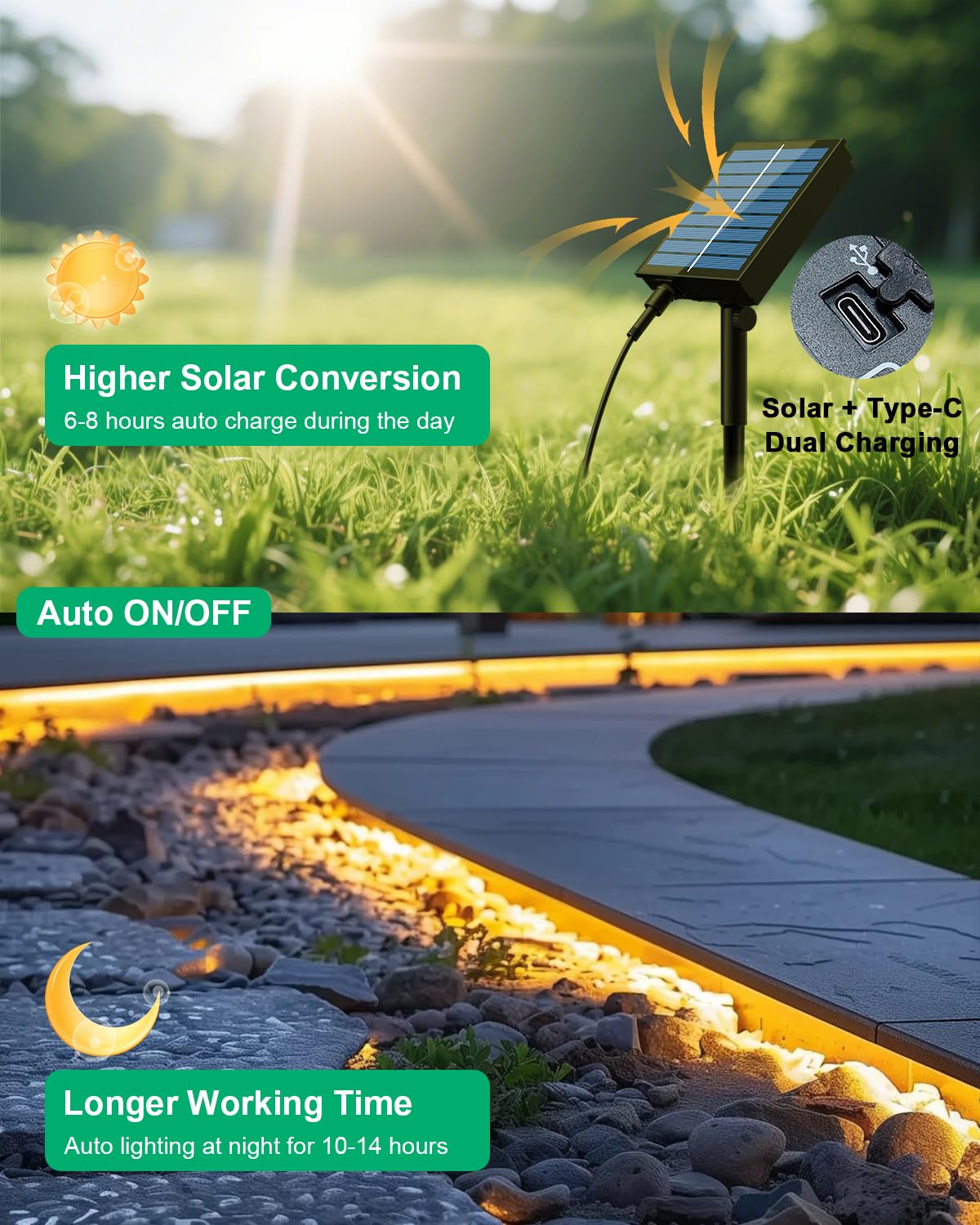 Tira de luces LED solares para exteriores, cuerda de luces solares de 15 m, autoadhesivas, impermeables, 8 modos con temporizador remoto y encendido/apagado automático, perfecto para terraza