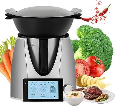 Smart Cooking Robot 1500W, Multifunctional Food Processor with 7'' TFT Touchscreen, Precise Temp Control 37 C-160 C, 2L Capacity for Boiling, Stir-Frying & Meal Prep