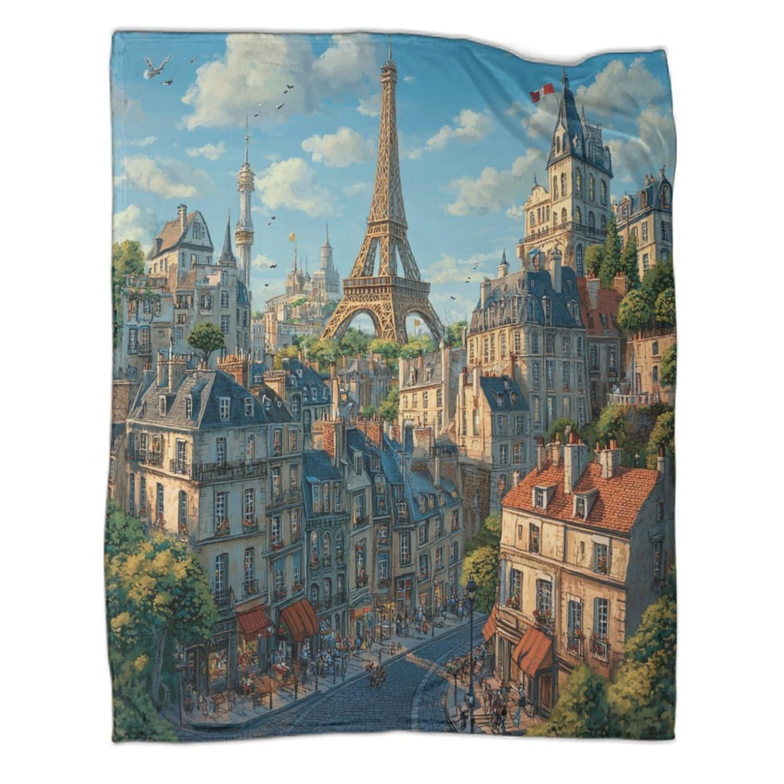 Couverture en velours imprimée 3D Paris 127x152 cm jeté de lit doux