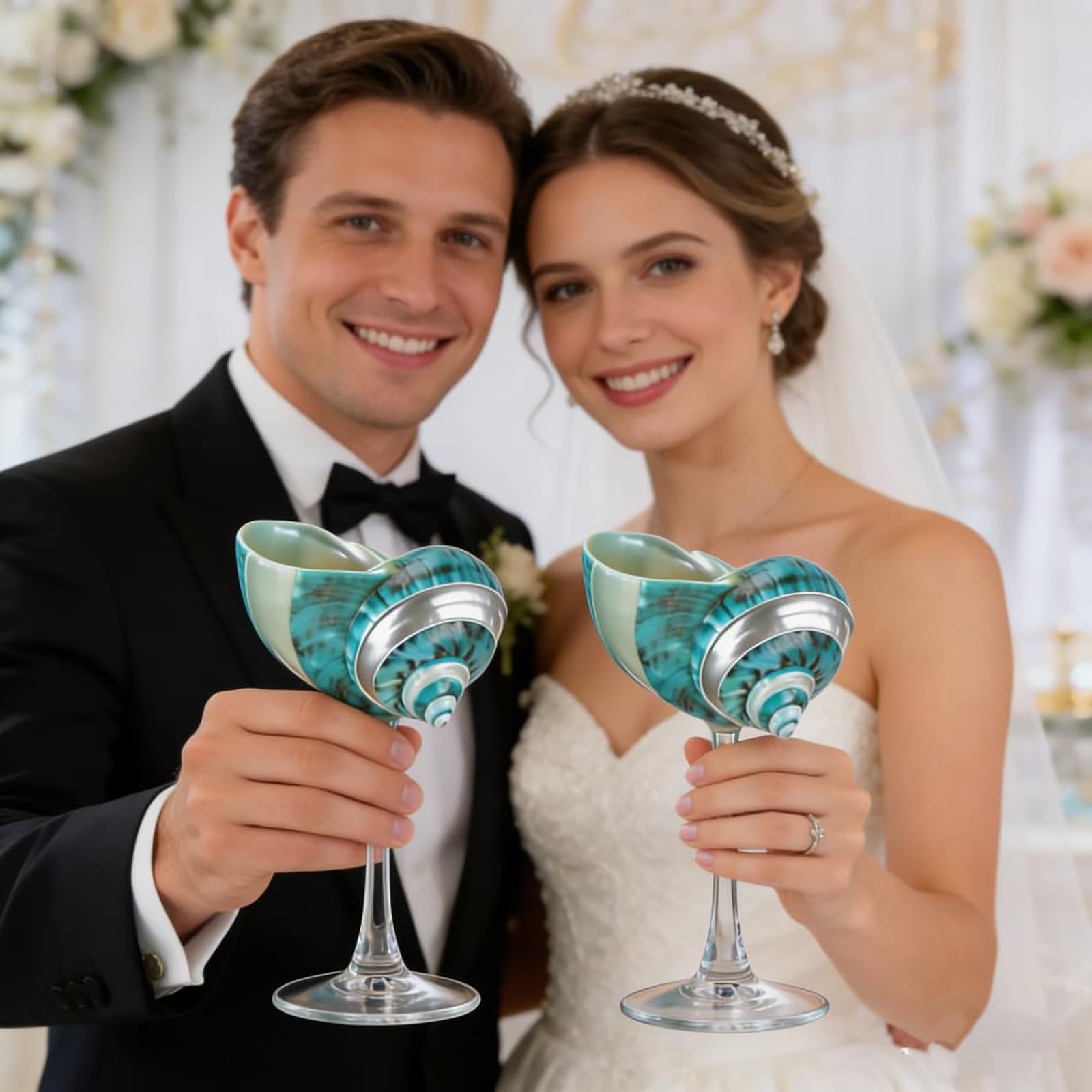 2 pièces verres à vin en coquille de conque, verres à vin en coquillage, tasse à vin de mariage, gobelet à Martini cocktail, pour la fête d'anniversaire de mariage de la Saint-Valentin #01