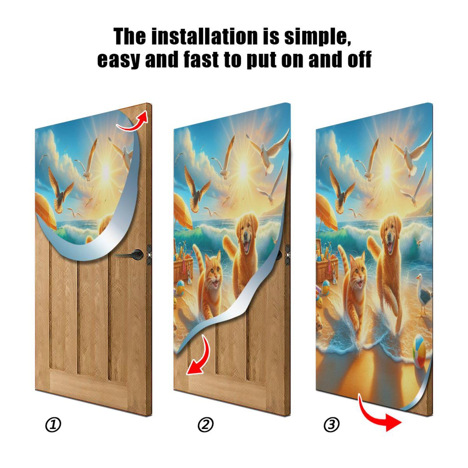 FLildon Animals at Beach Door Cover Decoration, Party Accessory Porch Decor for Festive Ornament Room Door Covers 35 x 79 Inch