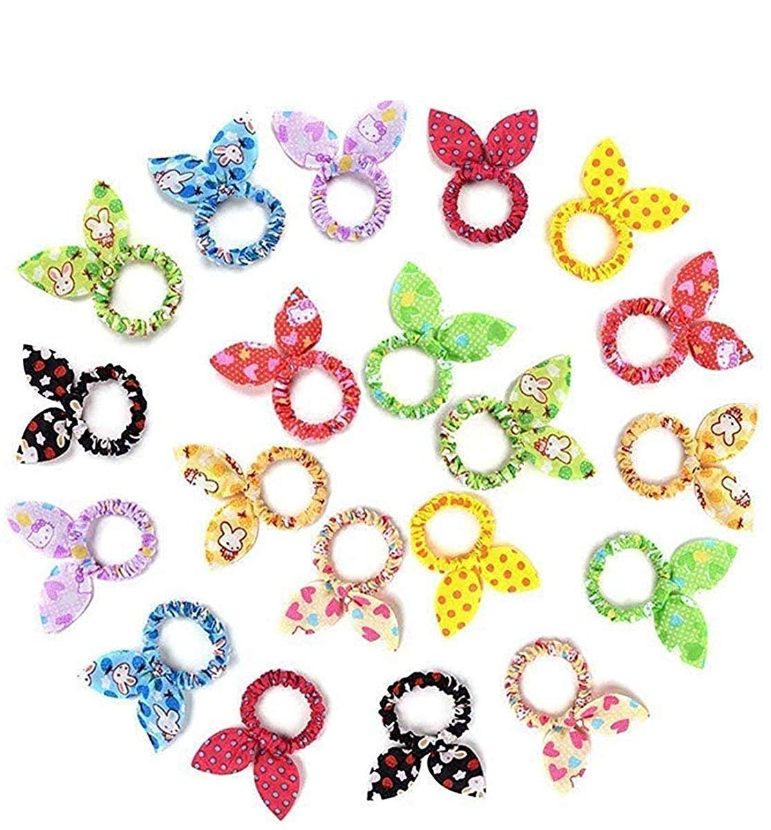 DKB ancy Rabbit Ears Multicolour Ponytail Rubber small size for Kids And Girls Pack of 30 pcs