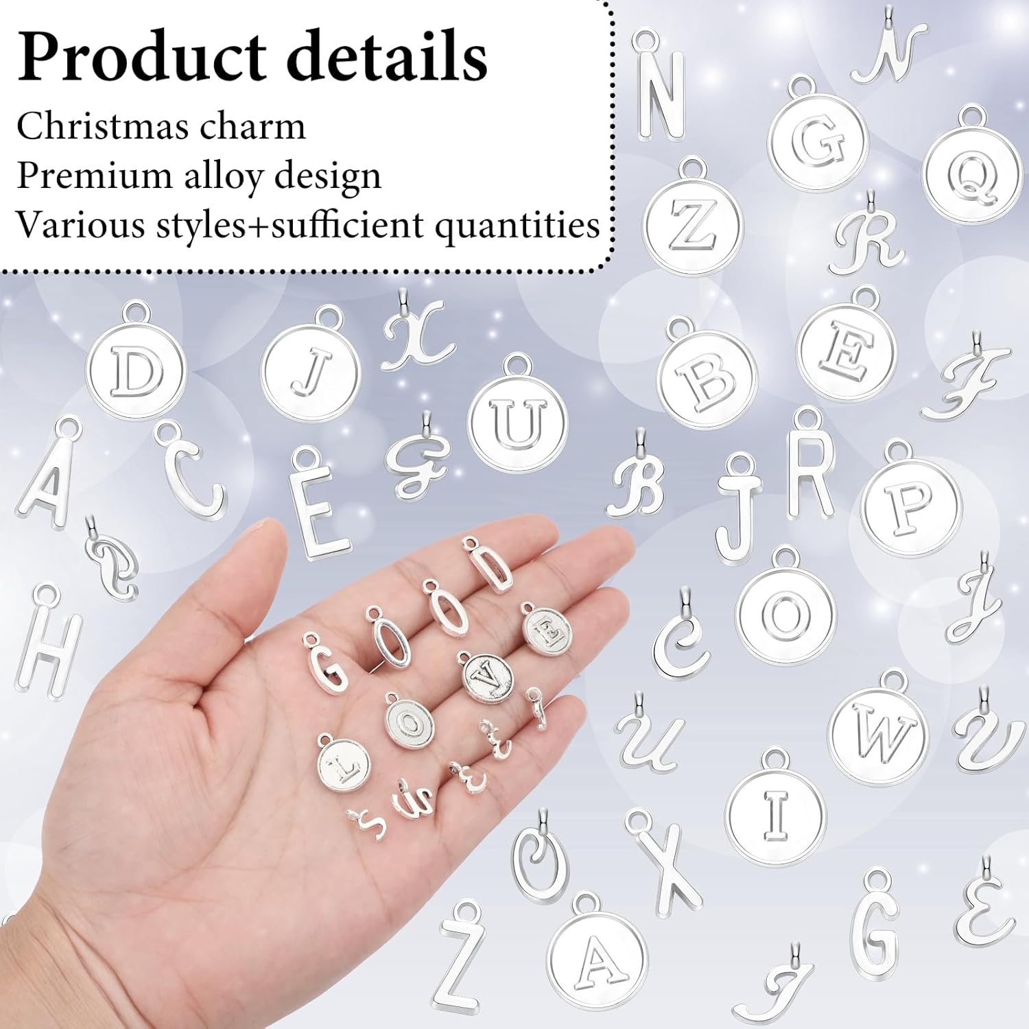 Alphabet Letter Charms, 156 Pieces 3 Designs A-Z Silver Pendants With 200 Open Jump Rings for DIY Necklace Bracelet Jewelry Crafting - Image 3
