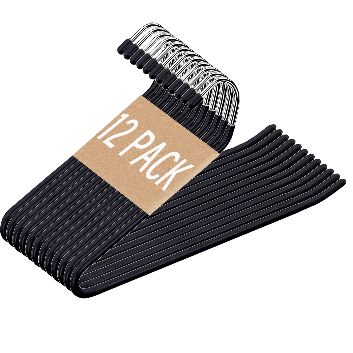 Pants Hangers-12 Pack Open Ended Hangers for Pants, Scarf Organizer Hanger for Closet, Space Saving Clothes Hanger Metal Non Slip Jean Hangers Trouser Hangers for Jeans,Trouser,Leggings,Slacks（Black)