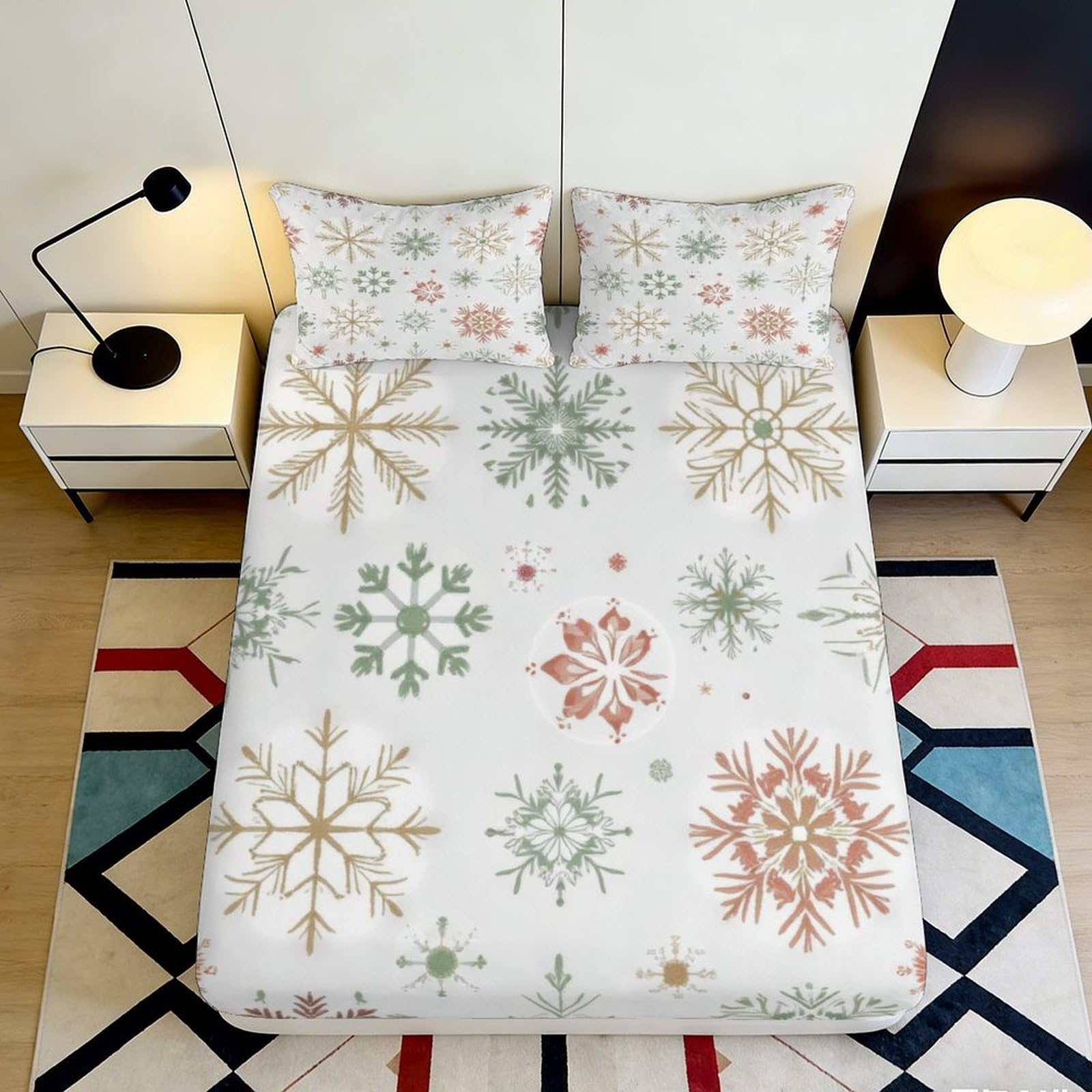 Jqzkxnhpbr Style-2 3D Printed Snowflake Pattern Fitted Sheet Microfiber Soft Anti-Slip Mattress Cover Nordic Winter Decor For Bedroom Guest Room 90X200x25cm