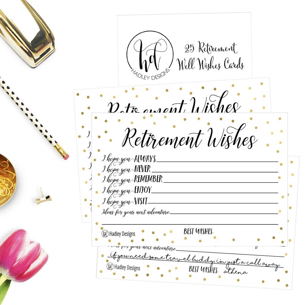 Hadley Designs 25 Retirement Party Advice Well Wish Card For Men or Women Happy Retiree Celebration Gift Bucket List Wish Jar, Funny Personalized Officially Retired Centerpiece Set