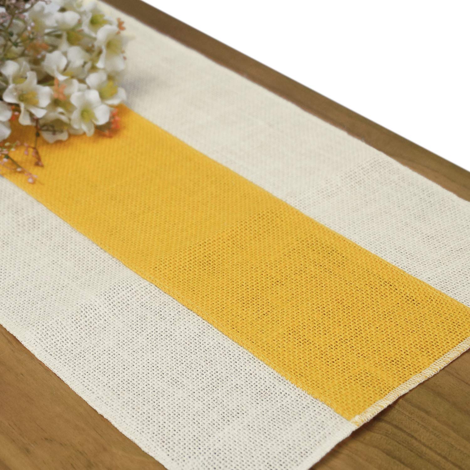 Burlap Table Runner Farmhouse Table Runner Yellow Table Runner Rustic Table Decor Jute Woven Fabric, Yellow 12x48 Inches