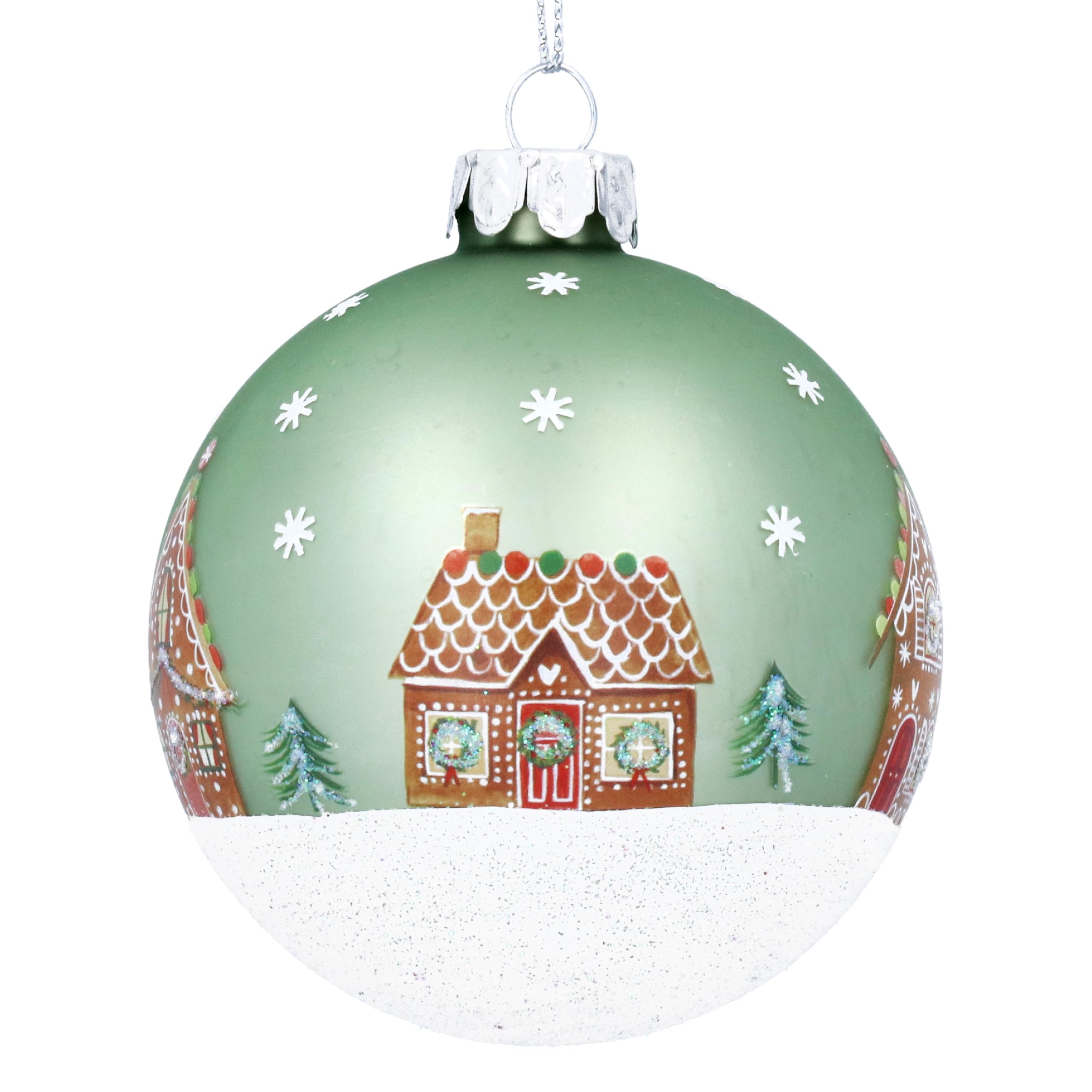 Gisela Graham Green Matt Bauble With Gingerbread House