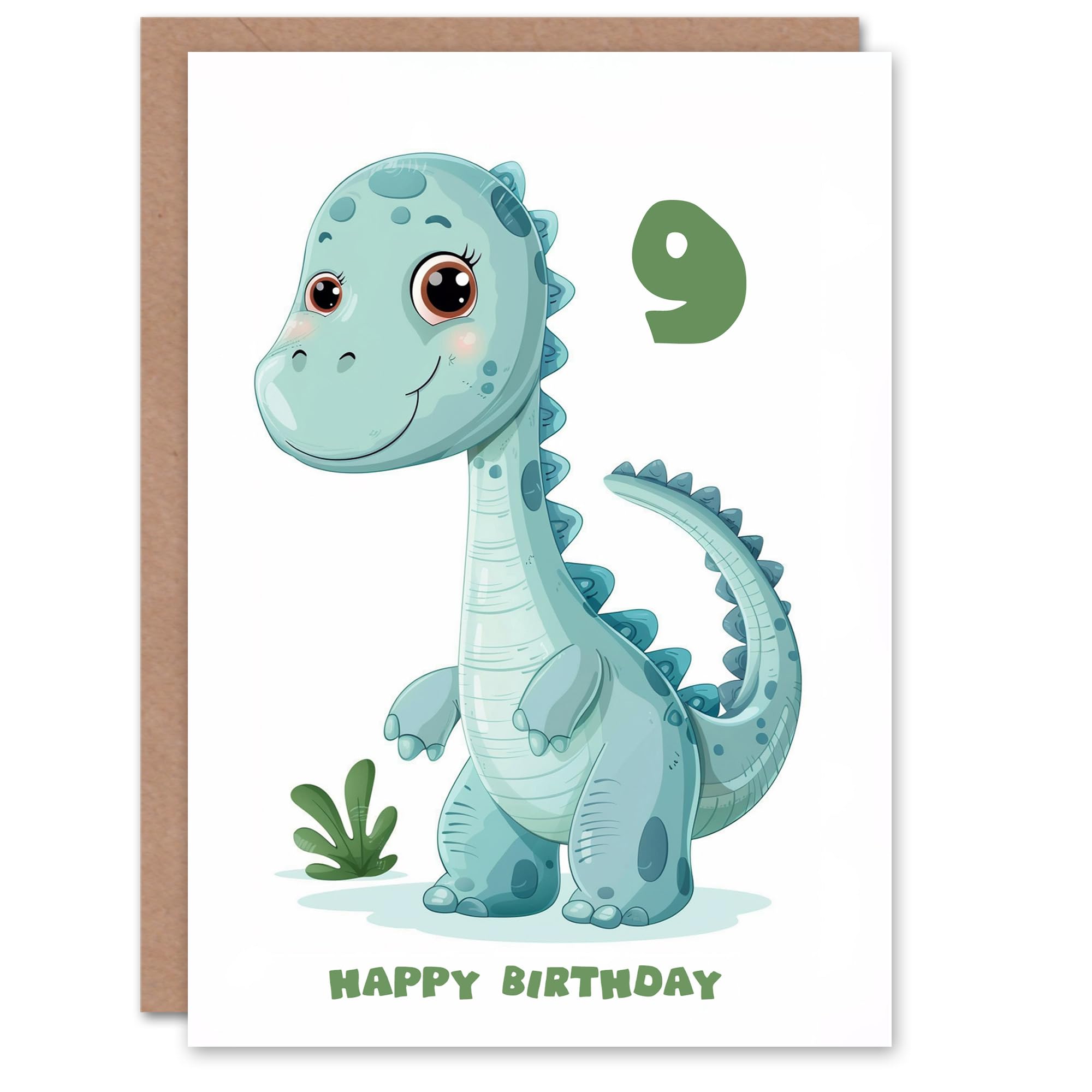 Artery8 9th Birthday Card Cute Blue Baby Dinosaur Cartoon Kids Age 9 Year Old Child For Son Daughter Girl Boy Happy Card