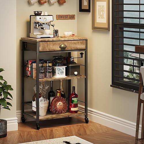 Miniatura 3 de X-cosrack Carrito de barra de café con almacenamiento, mesa de centro de 3 niveles con cajón para bufés y aparadores del hogar, mesa esquinera de