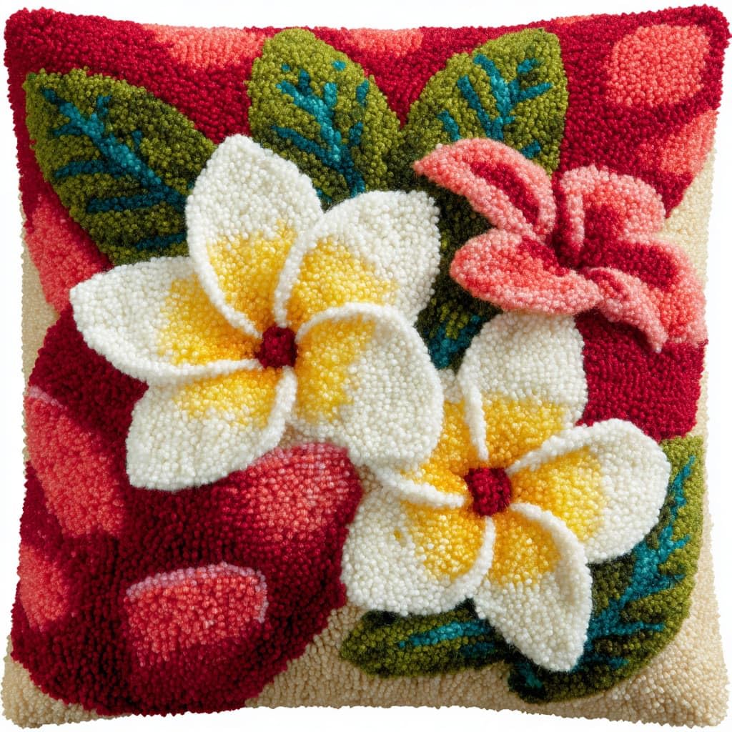 WallustrioaW Latch Hook Kits Pillow 17x17in,Frangipani