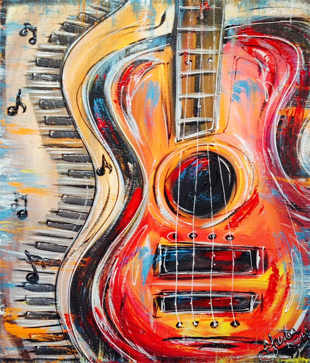 Meecaa Paint by Numbers Colorful Guitar Kit for Adults Beginner DIY Oil Painting 16x20 inch (Guitar, No Frame)